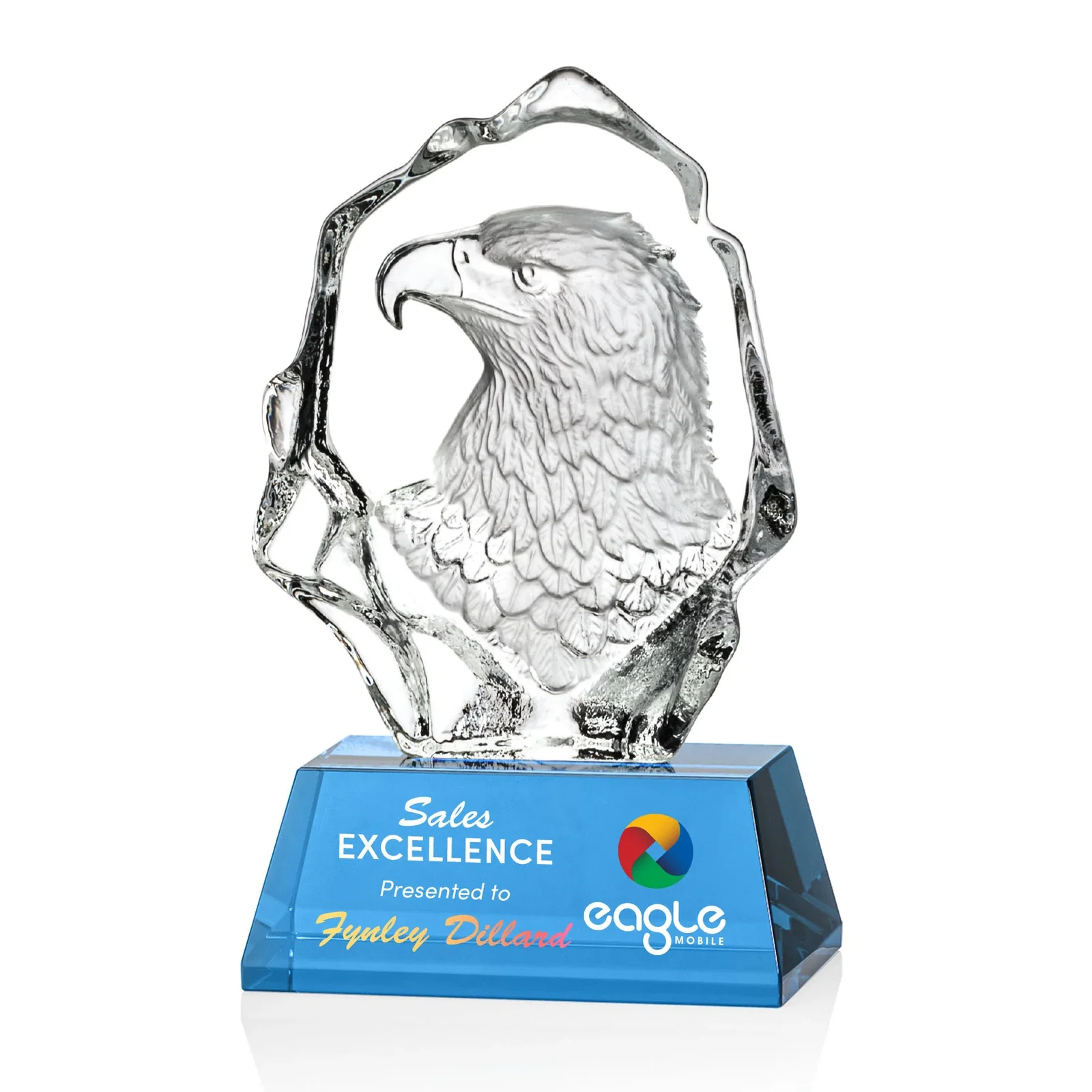 Personalized Optical Crystal Iceberg Award With a Molded Eagle Head for service anniversary gifts