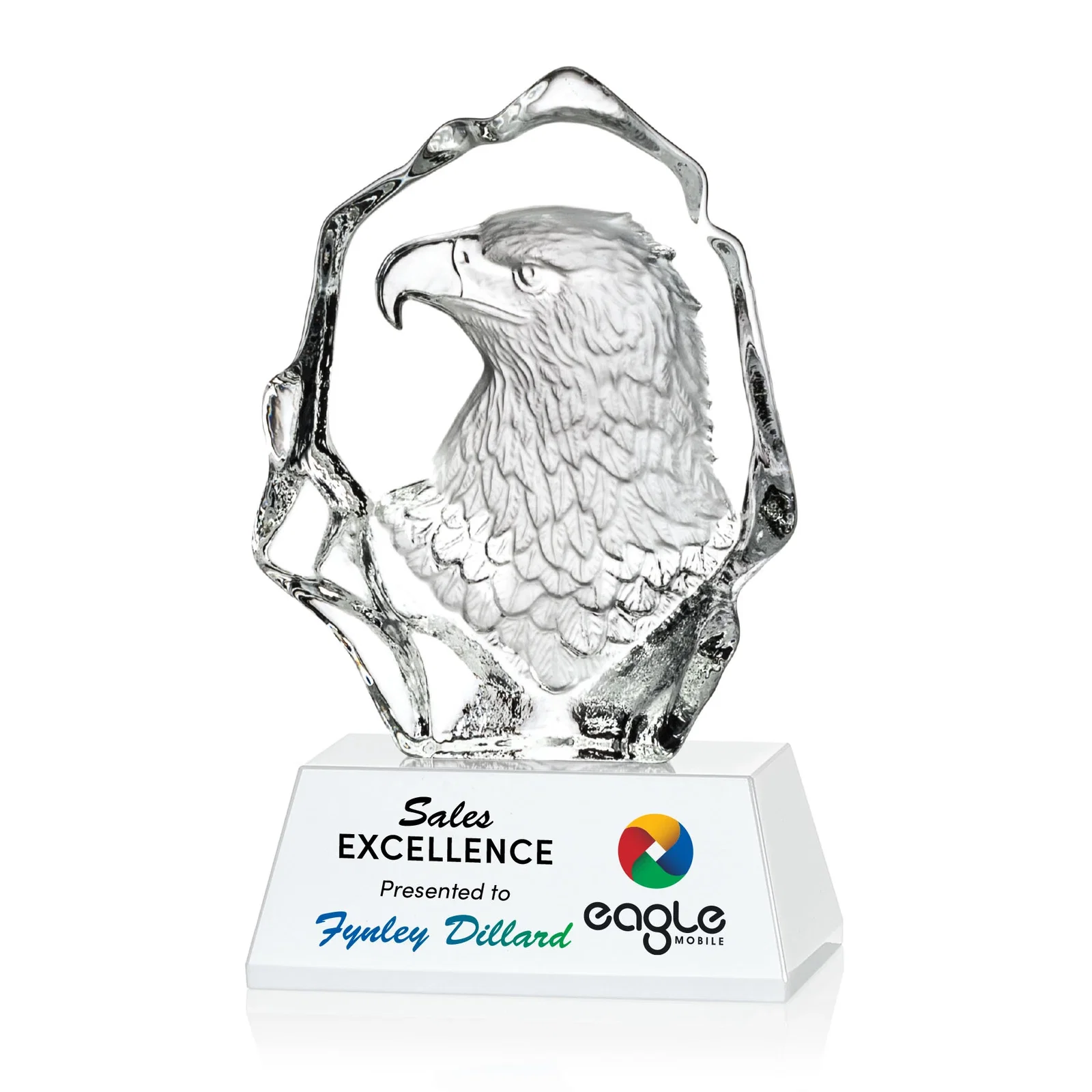 Personalized Optical Crystal Iceberg Award With a Molded Eagle Head for sales achievement awards