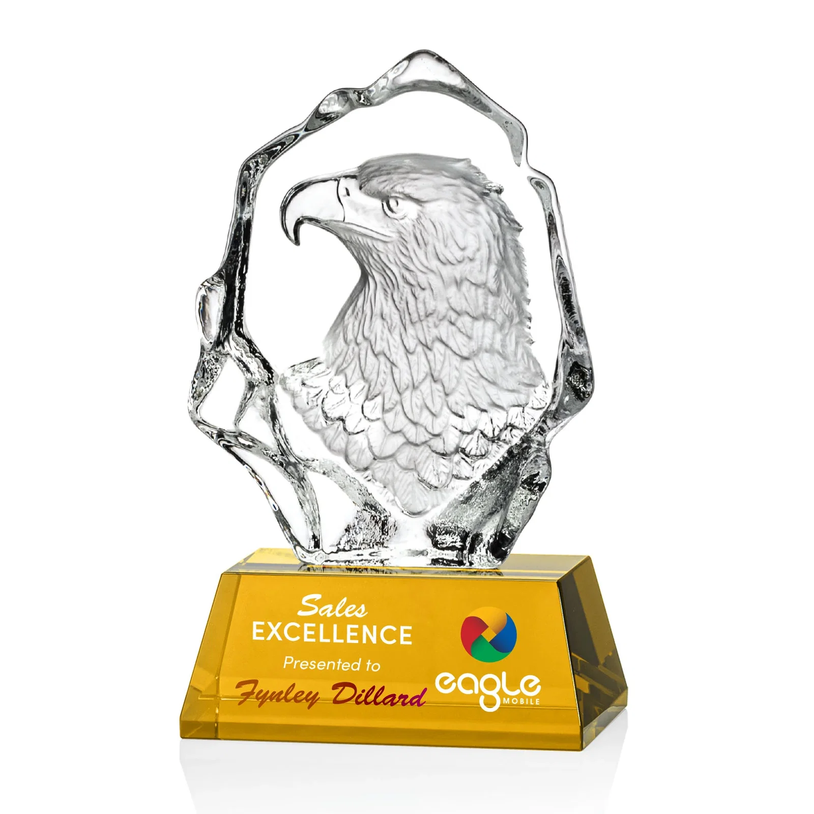 Personalized Optical Crystal Iceberg Award With a Molded Eagle Head for retirement presentations