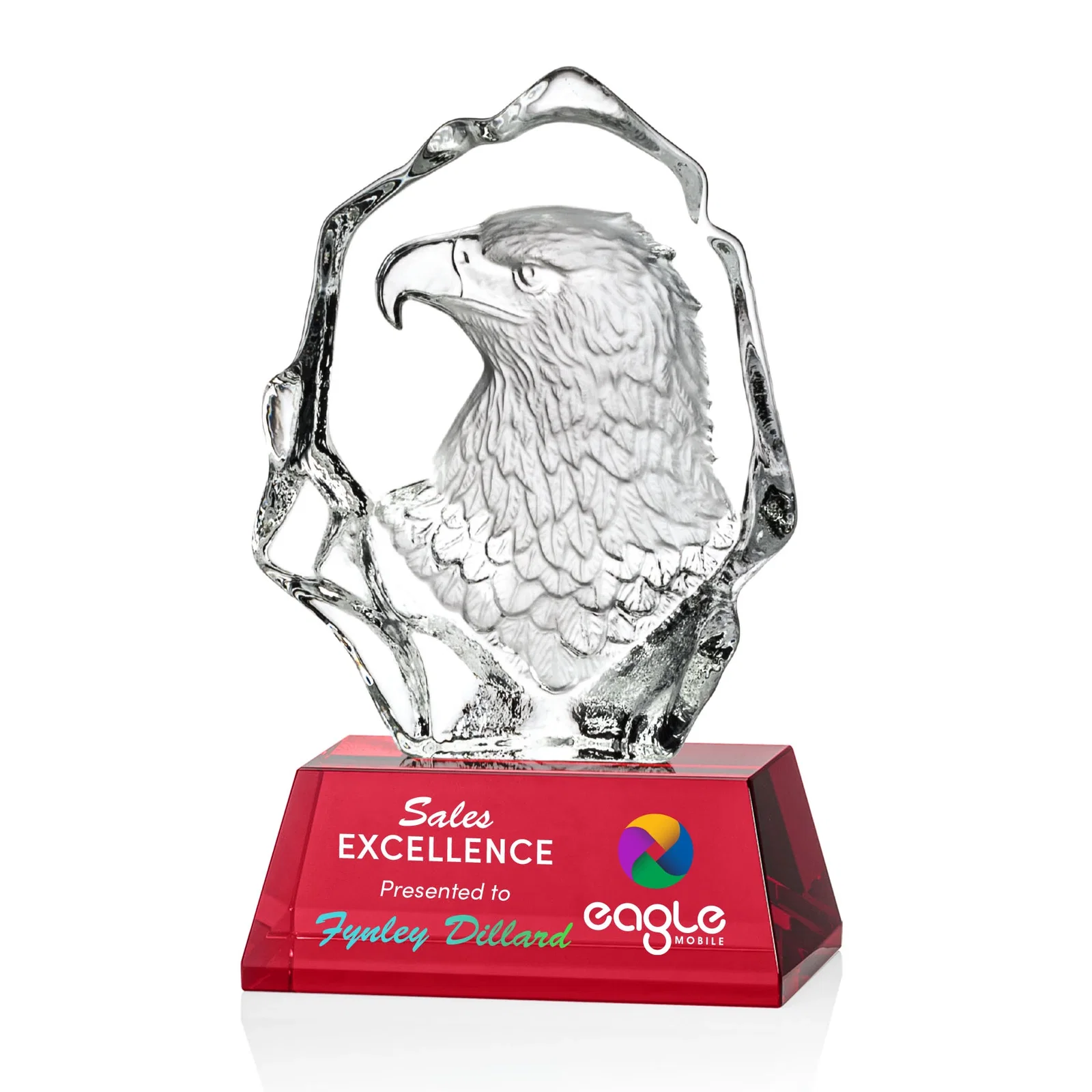 Personalized Optical Crystal Iceberg Award With a Molded Eagle Head for team milestone celebrations