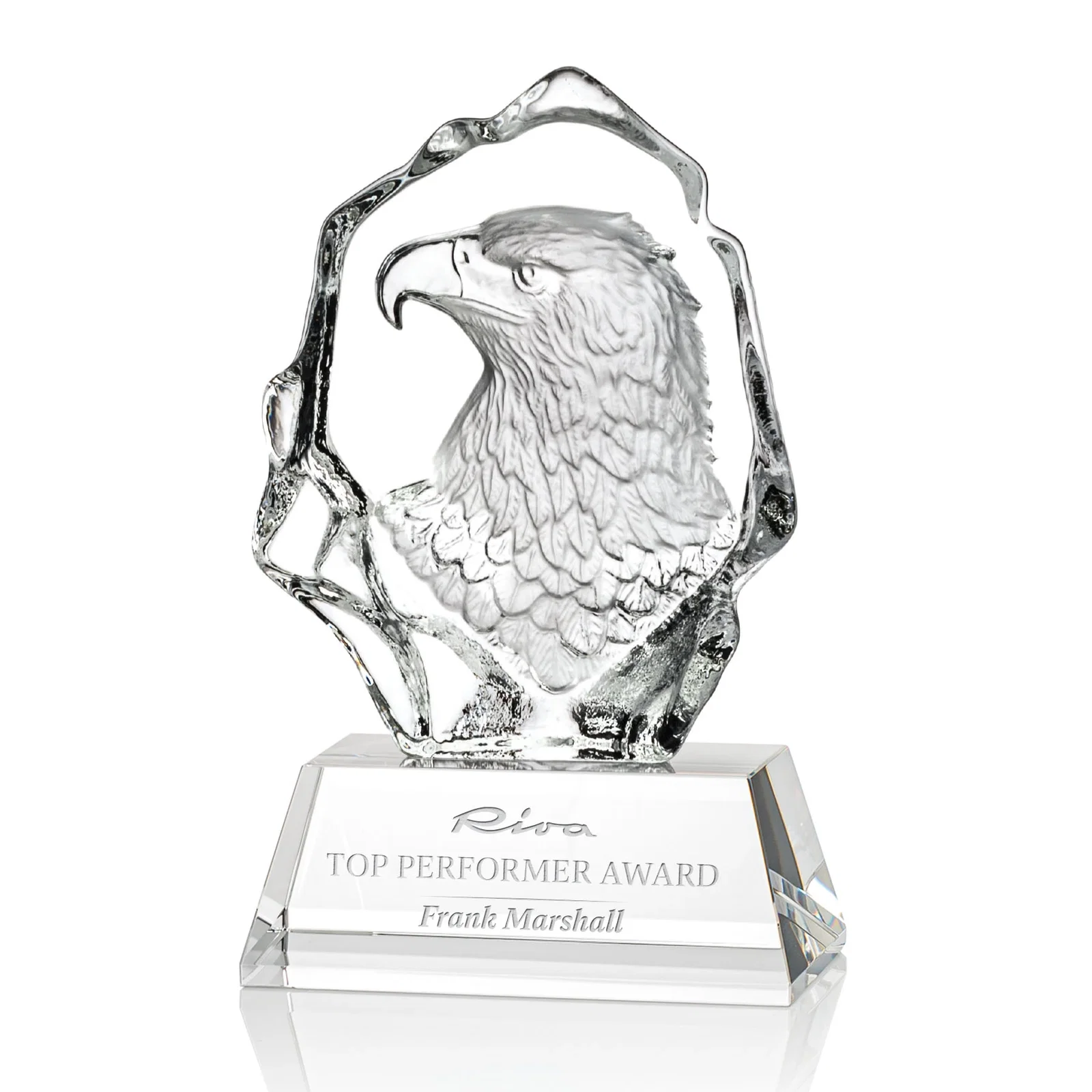 Custom Optical Crystal Iceberg Award With a Molded Eagle Head for corporate award ceremonies