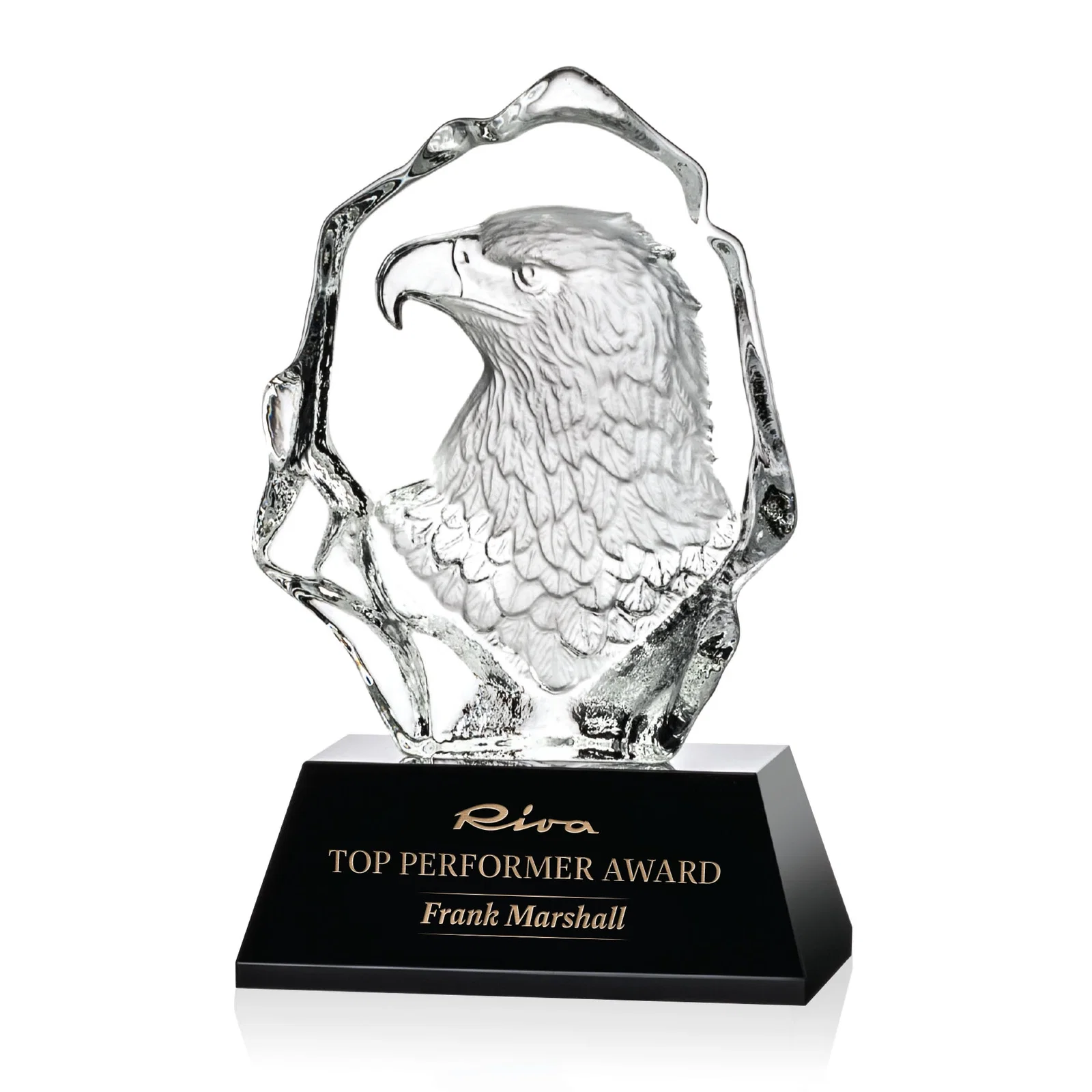 Custom Optical Crystal Iceberg Award With a Molded Eagle Head for service anniversary gifts