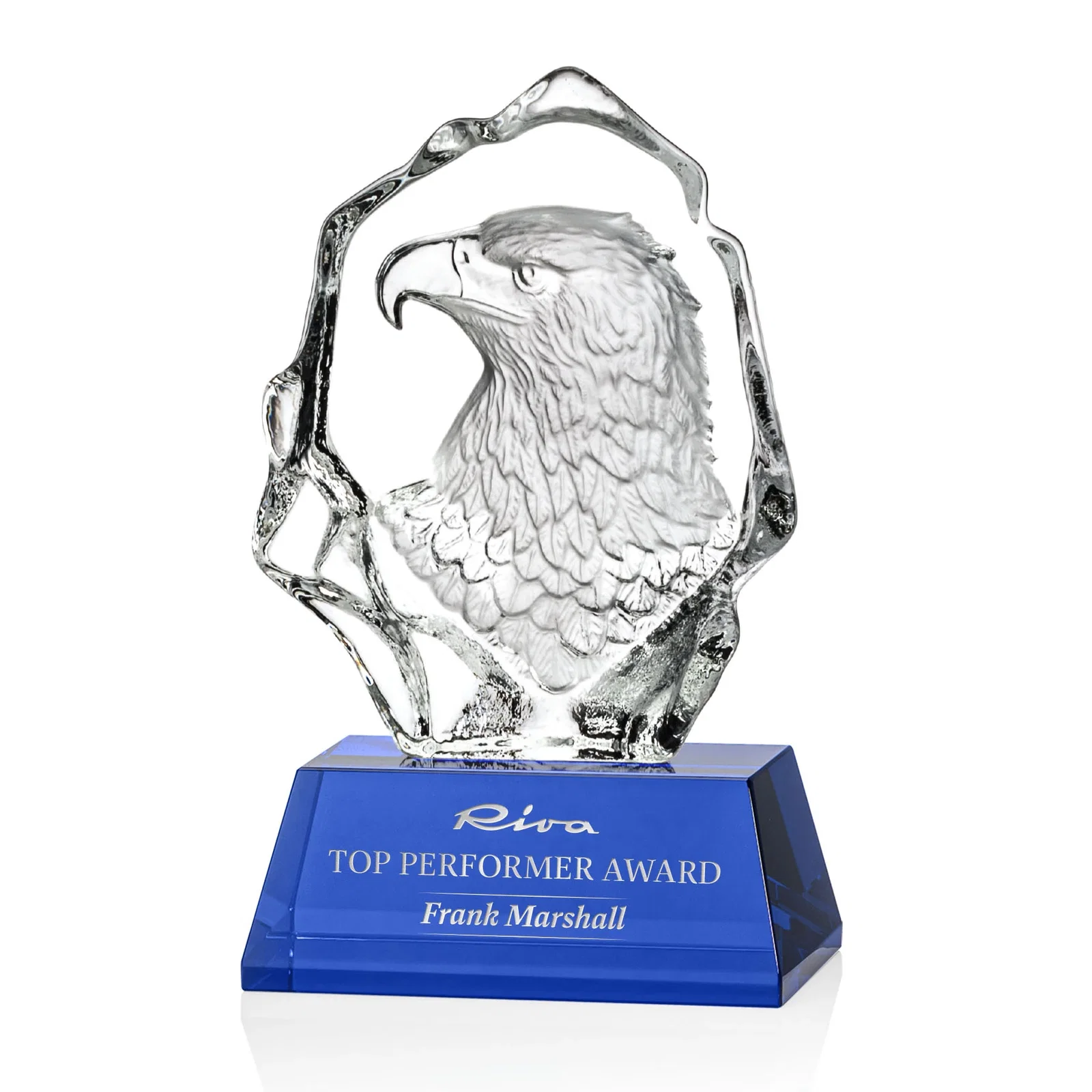 Custom Optical Crystal Iceberg Award With a Molded Eagle Head for sales achievement awards