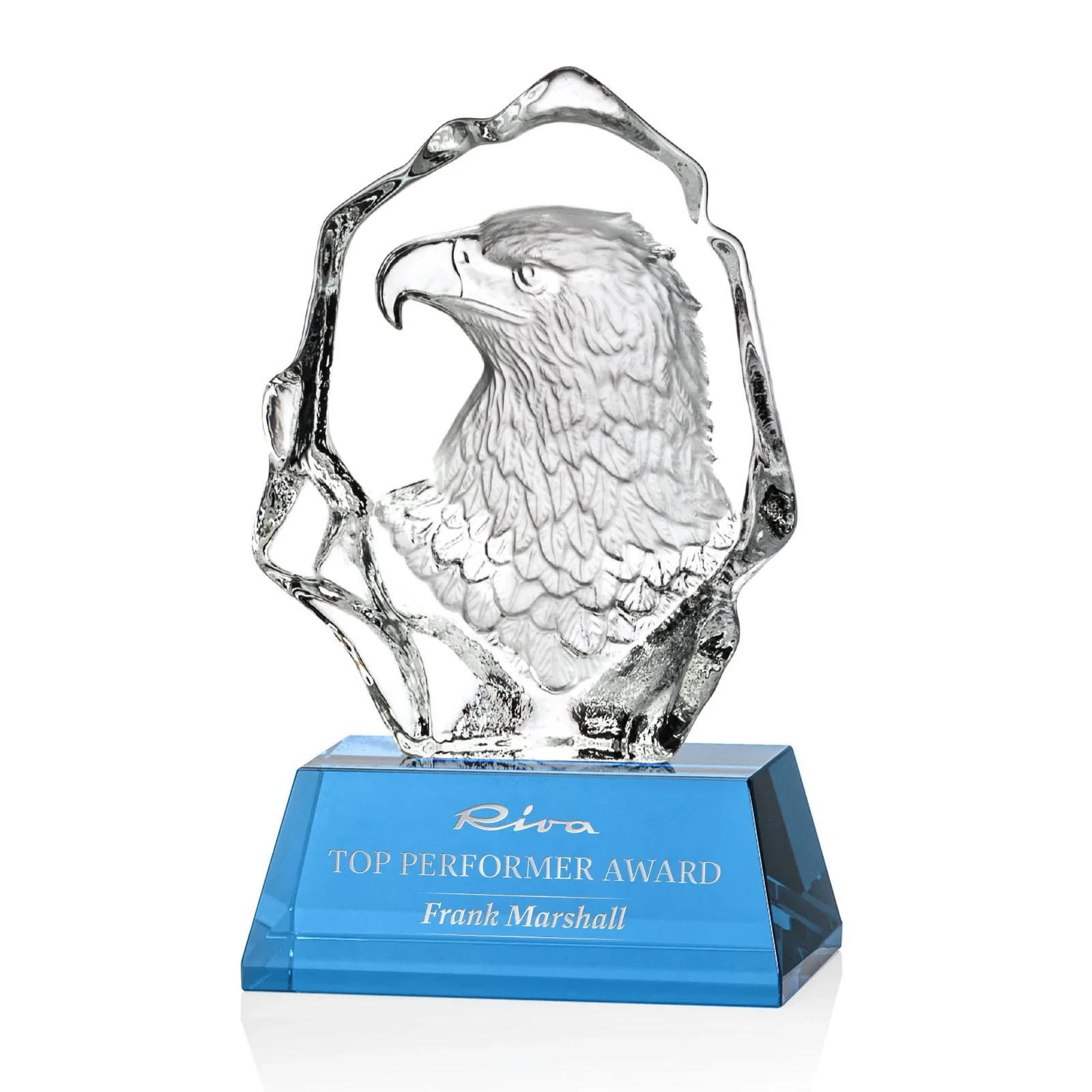 Custom Optical Crystal Iceberg Award With a Molded Eagle Head for team milestone celebrations