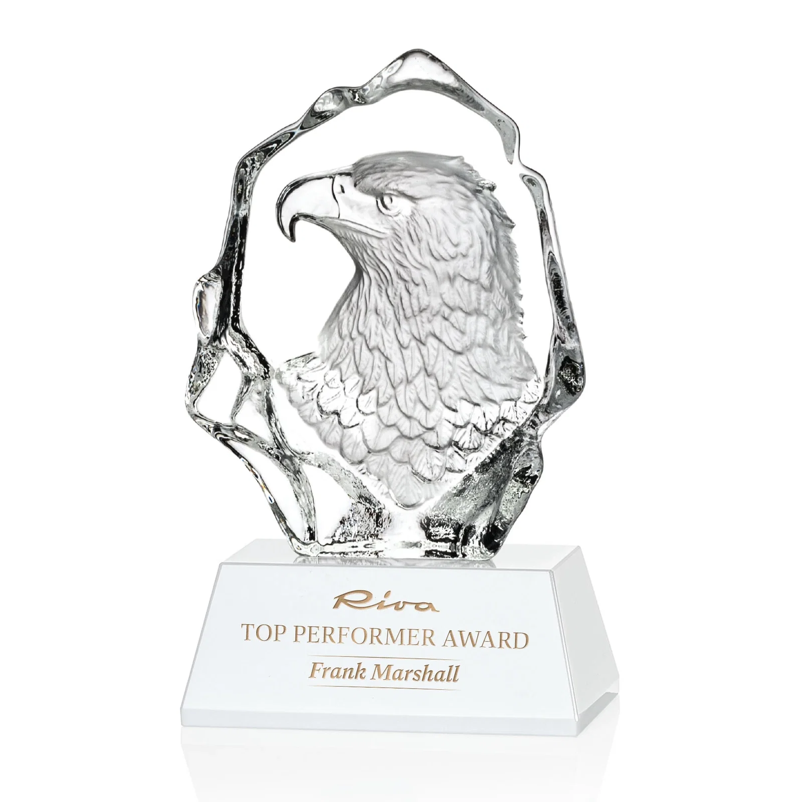 Custom Optical Crystal Iceberg Award With a Molded Eagle Head for donor appreciation