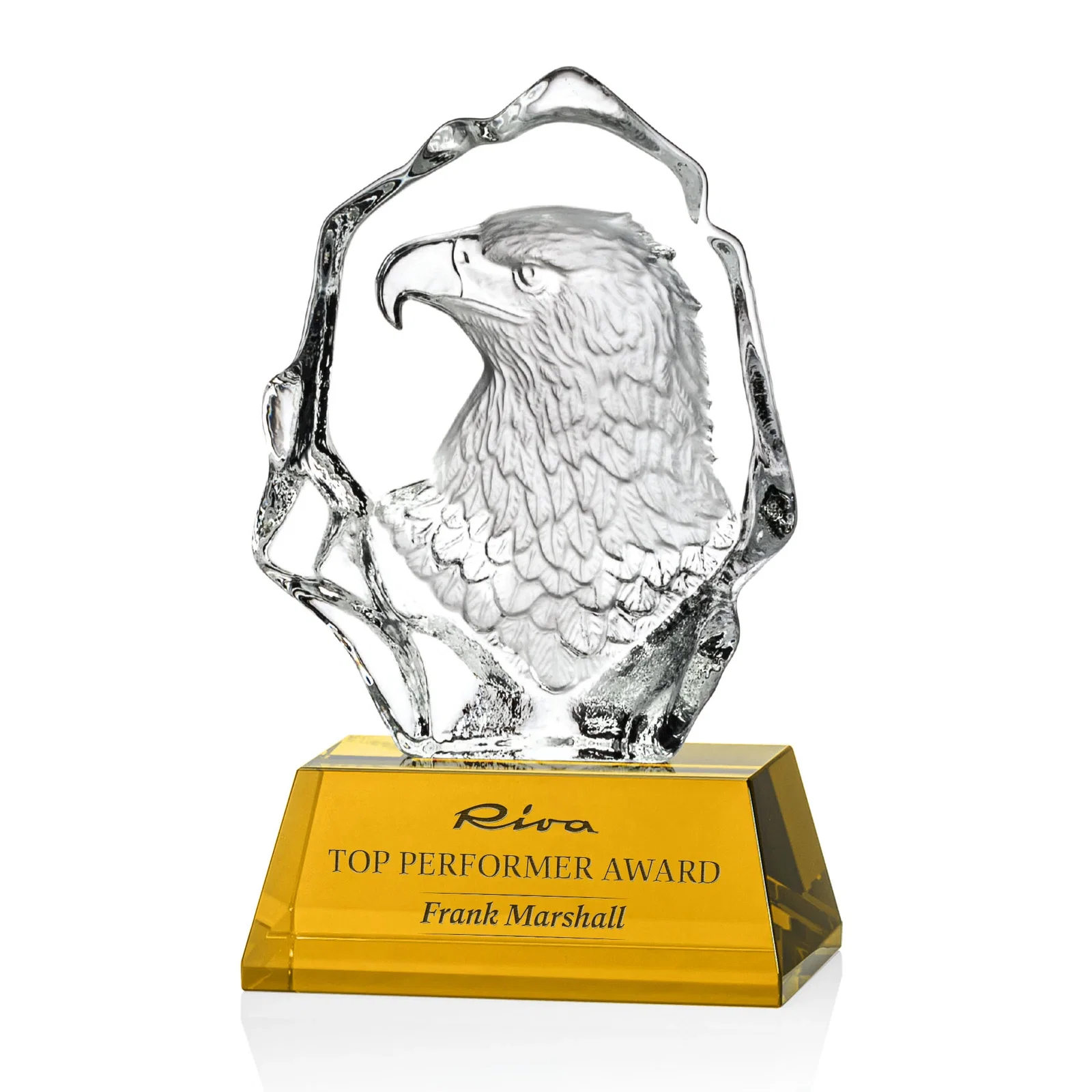Custom Optical Crystal Iceberg Award With a Molded Eagle Head for graduation ceremonies