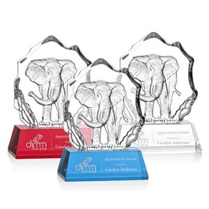 Optical Crystal Iceberg Award With a Molded Elephant