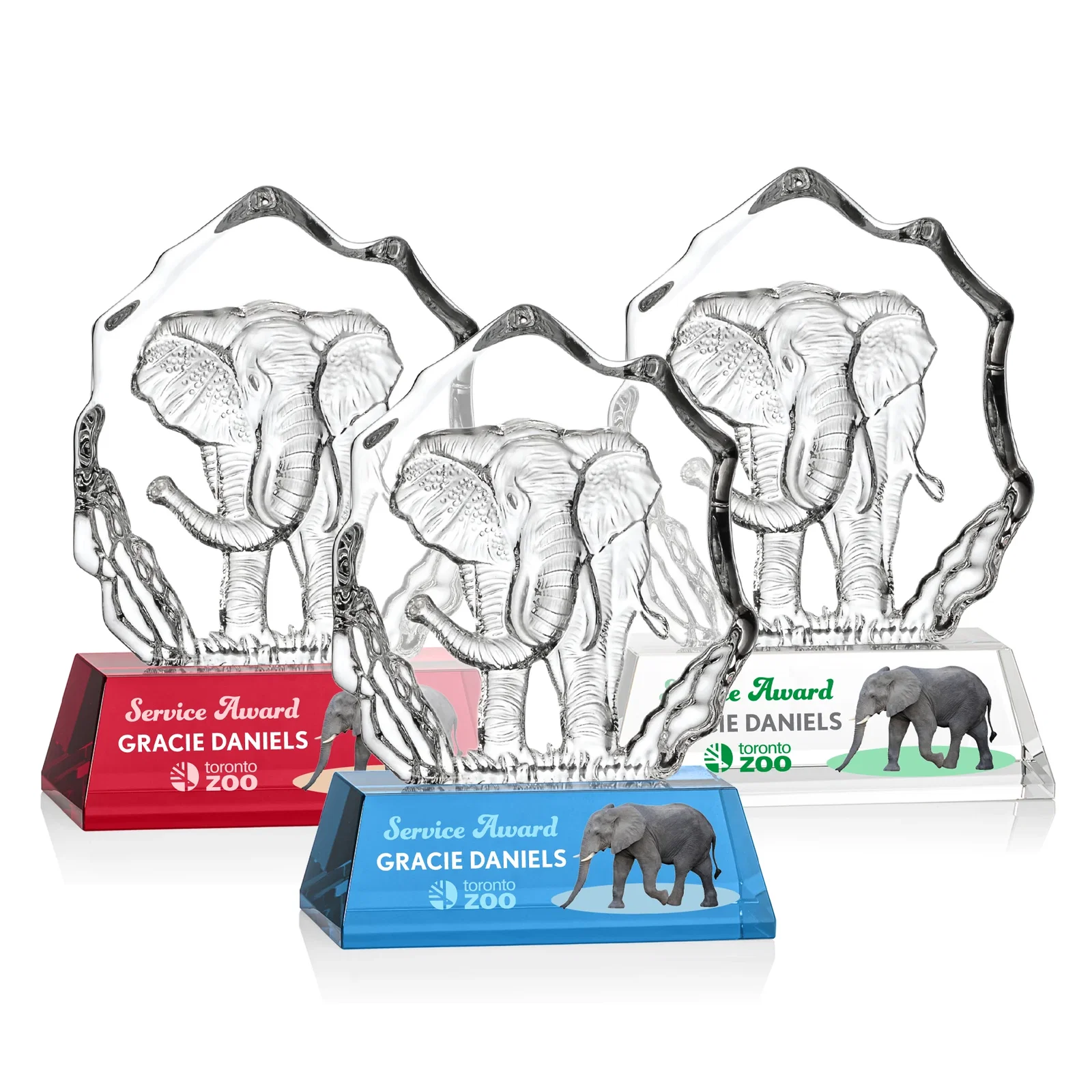 Custom Optical Crystal Iceberg Award With a Molded Elephant, awards for volunteer appreciation