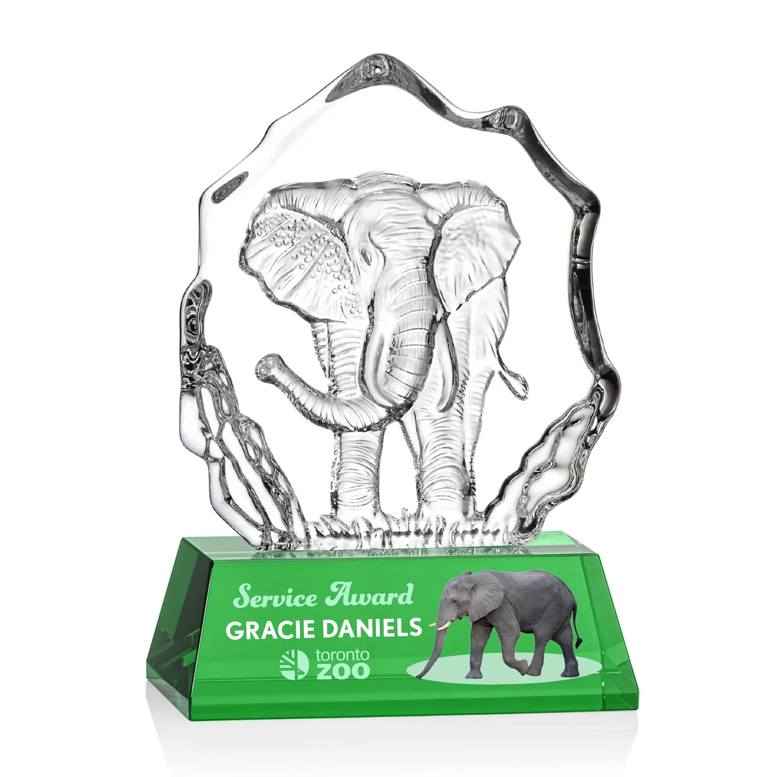 Personalized Optical Crystal Iceberg Award With a Molded Elephant, awards for corporate award ceremonies
