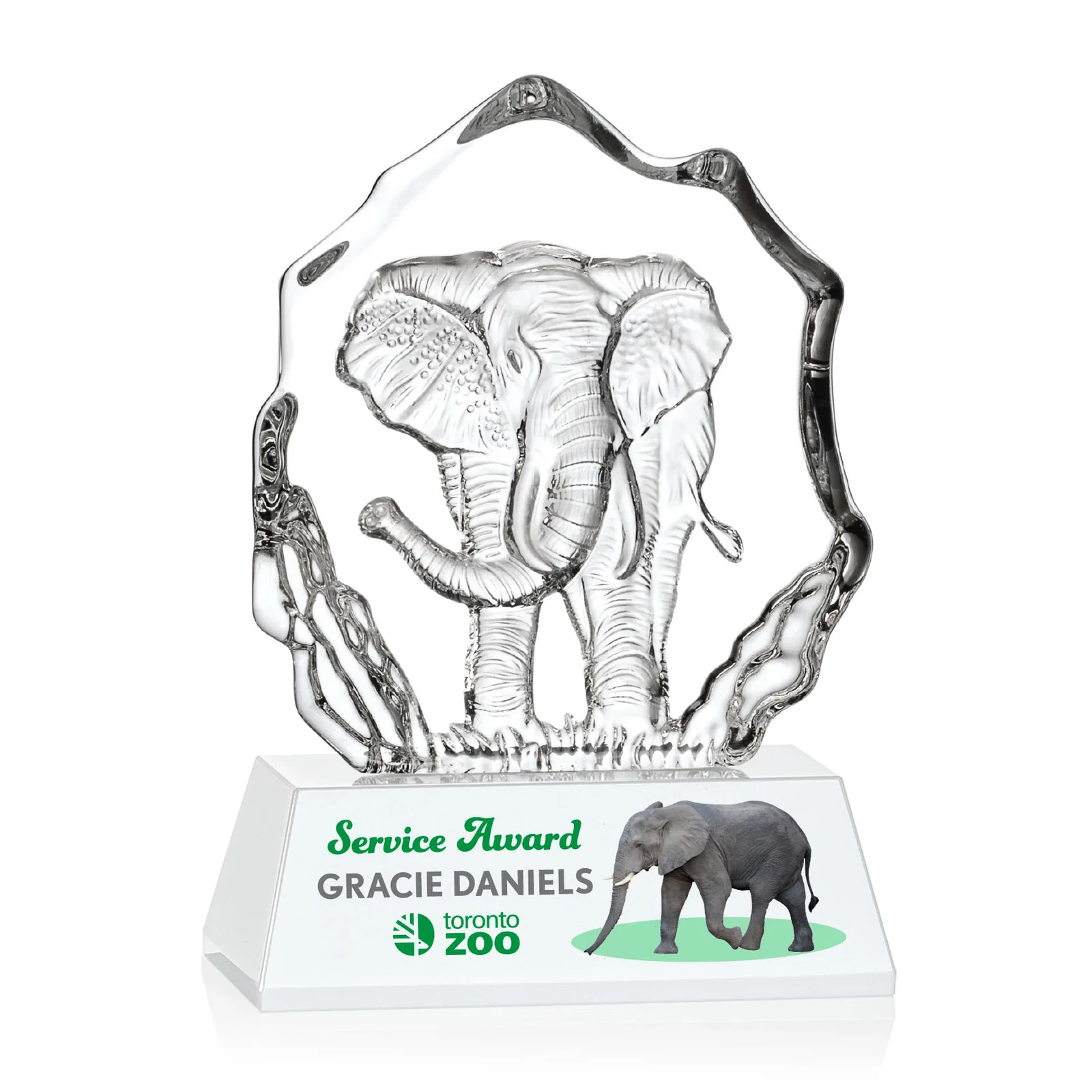 Personalized Optical Crystal Iceberg Award With a Molded Elephant, awards for sales achievement awards