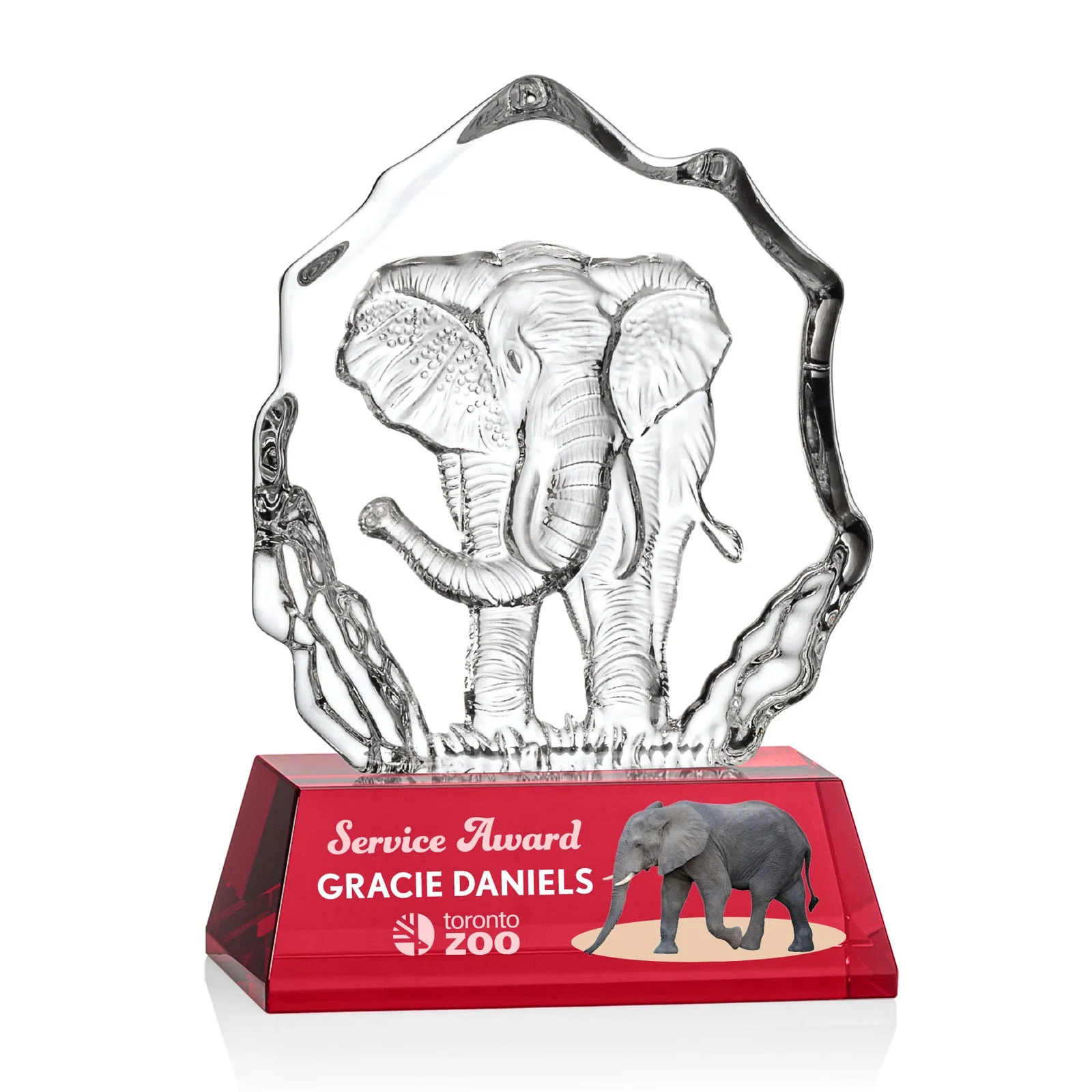 Personalized Optical Crystal Iceberg Award With a Molded Elephant, awards for team milestone celebrations