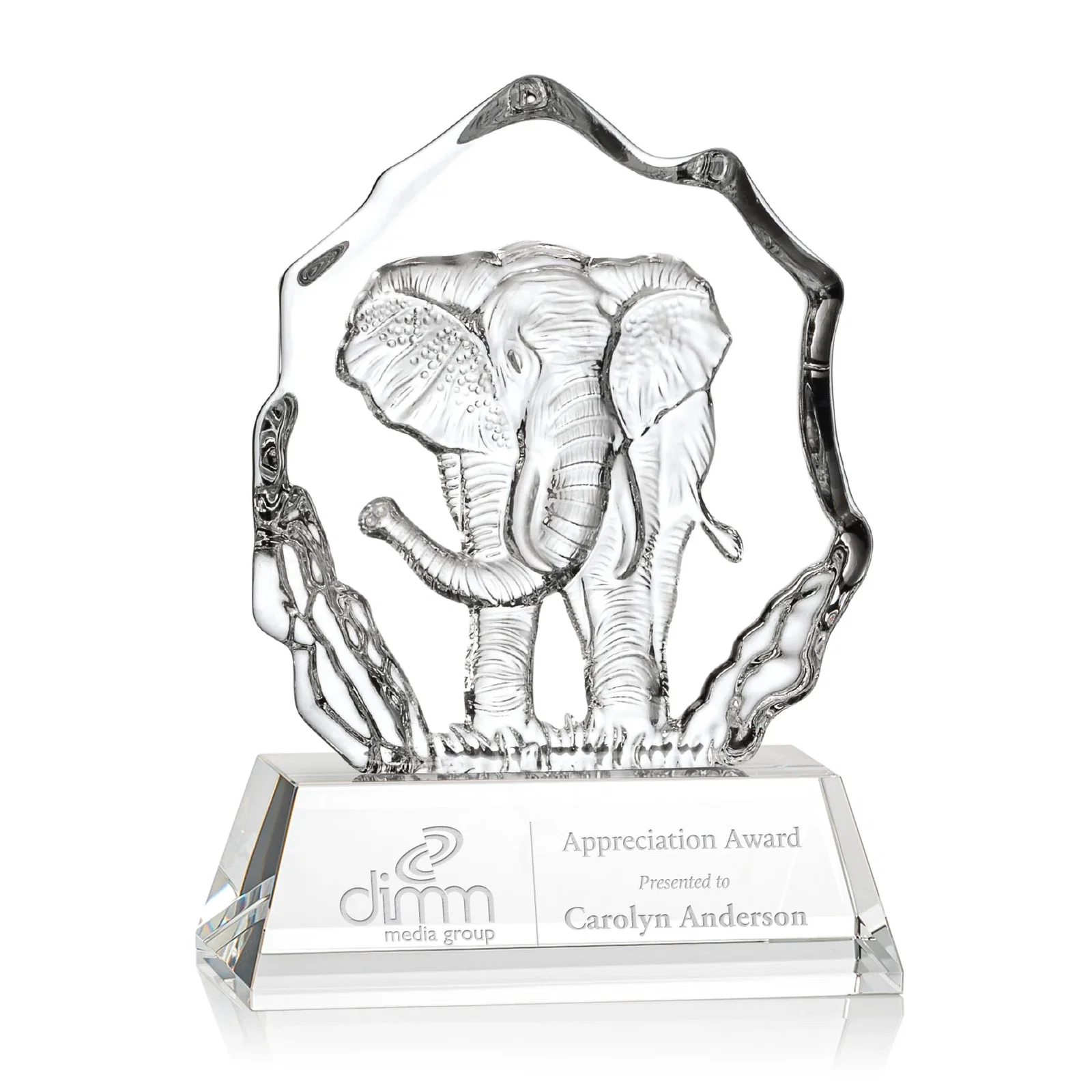 Custom Optical Crystal Iceberg Award With a Molded Elephant, awards for corporate award ceremonies