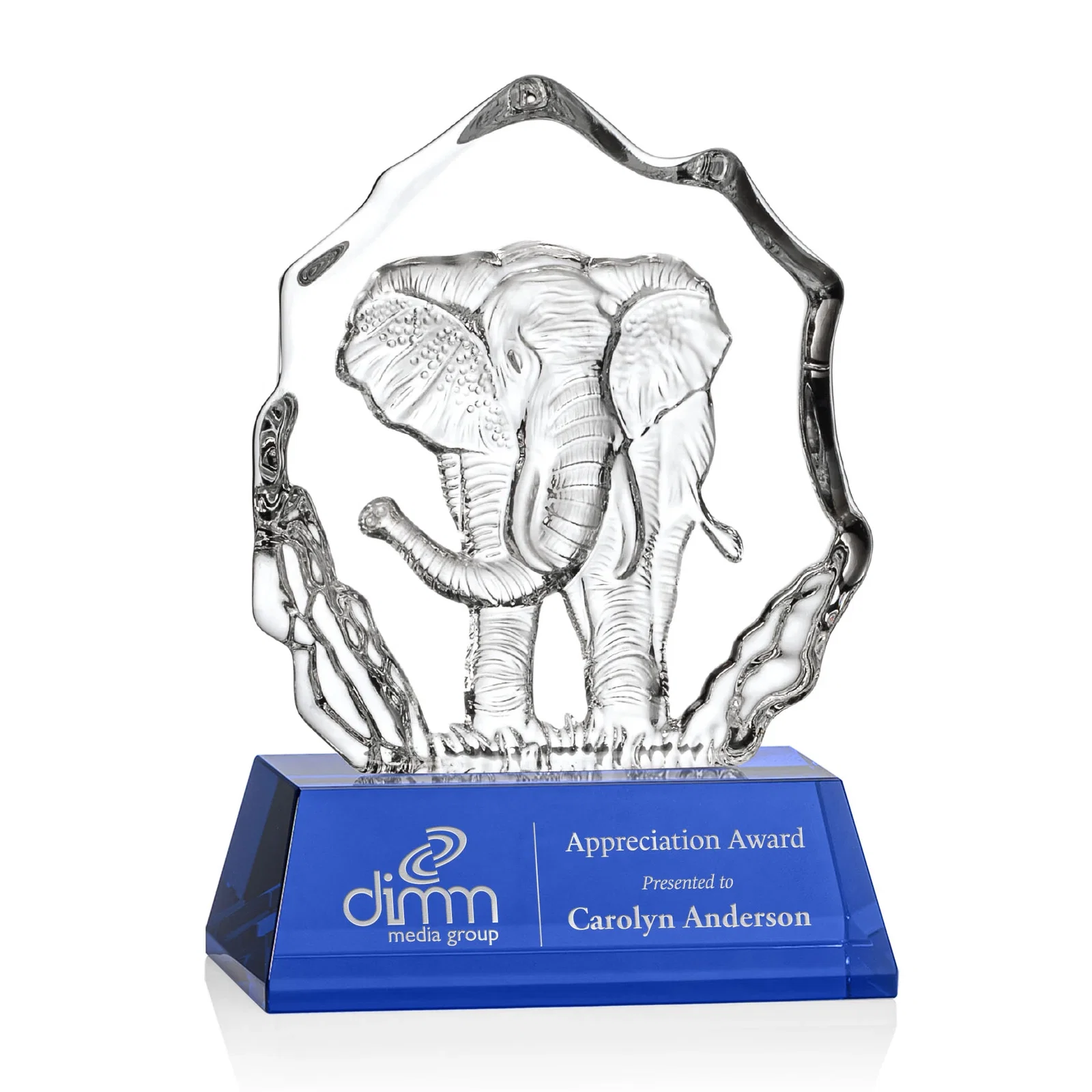 Custom Optical Crystal Iceberg Award With a Molded Elephant, awards for sales achievement awards
