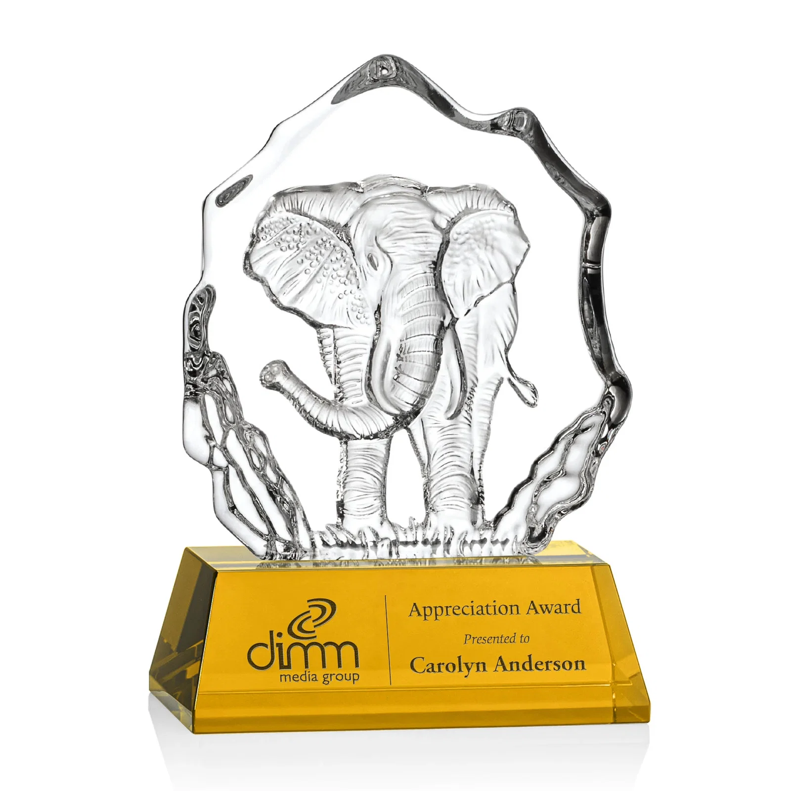 Custom Optical Crystal Iceberg Award With a Molded Elephant, awards for graduation ceremonies