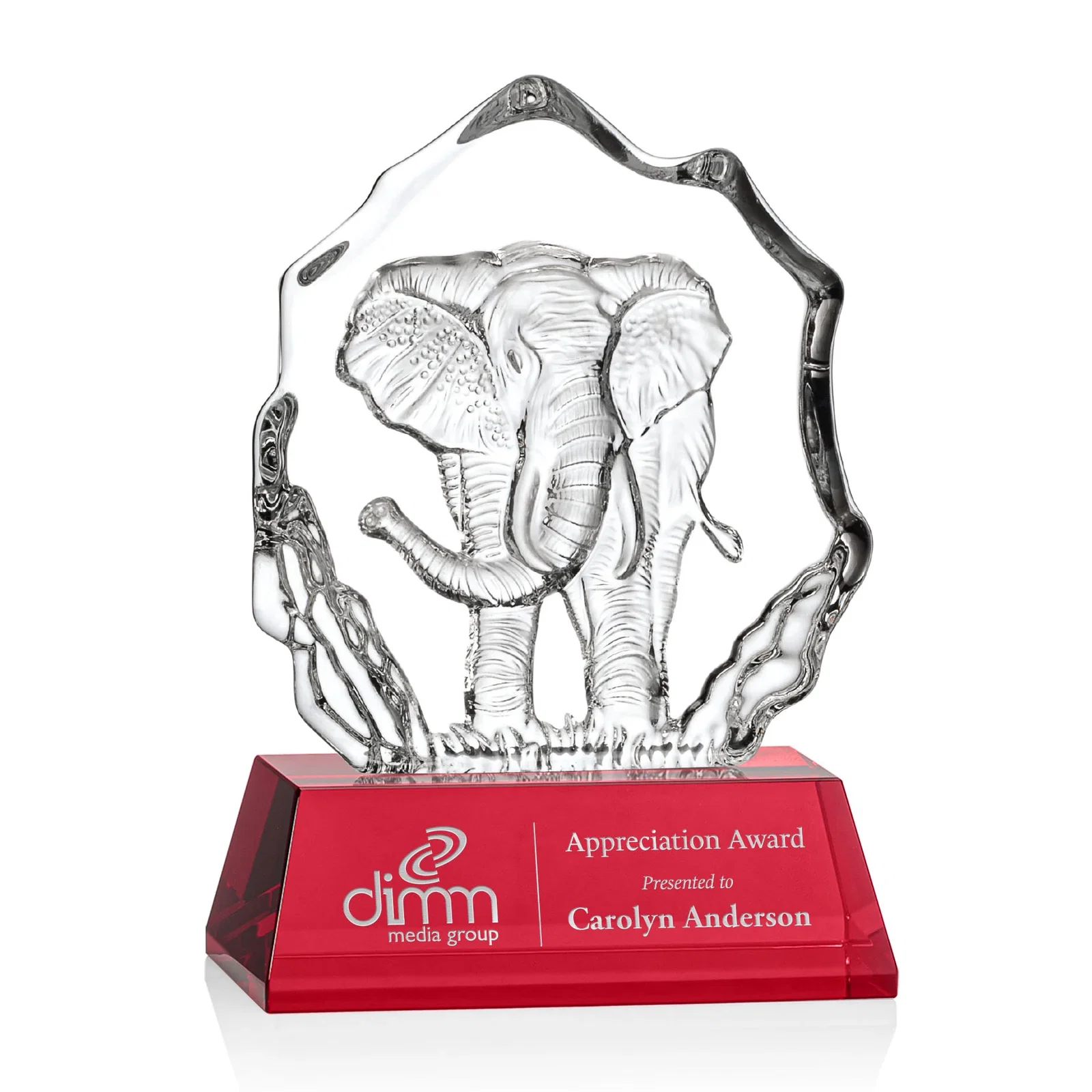 Custom Optical Crystal Iceberg Award With a Molded Elephant, awards for safety achievement programs