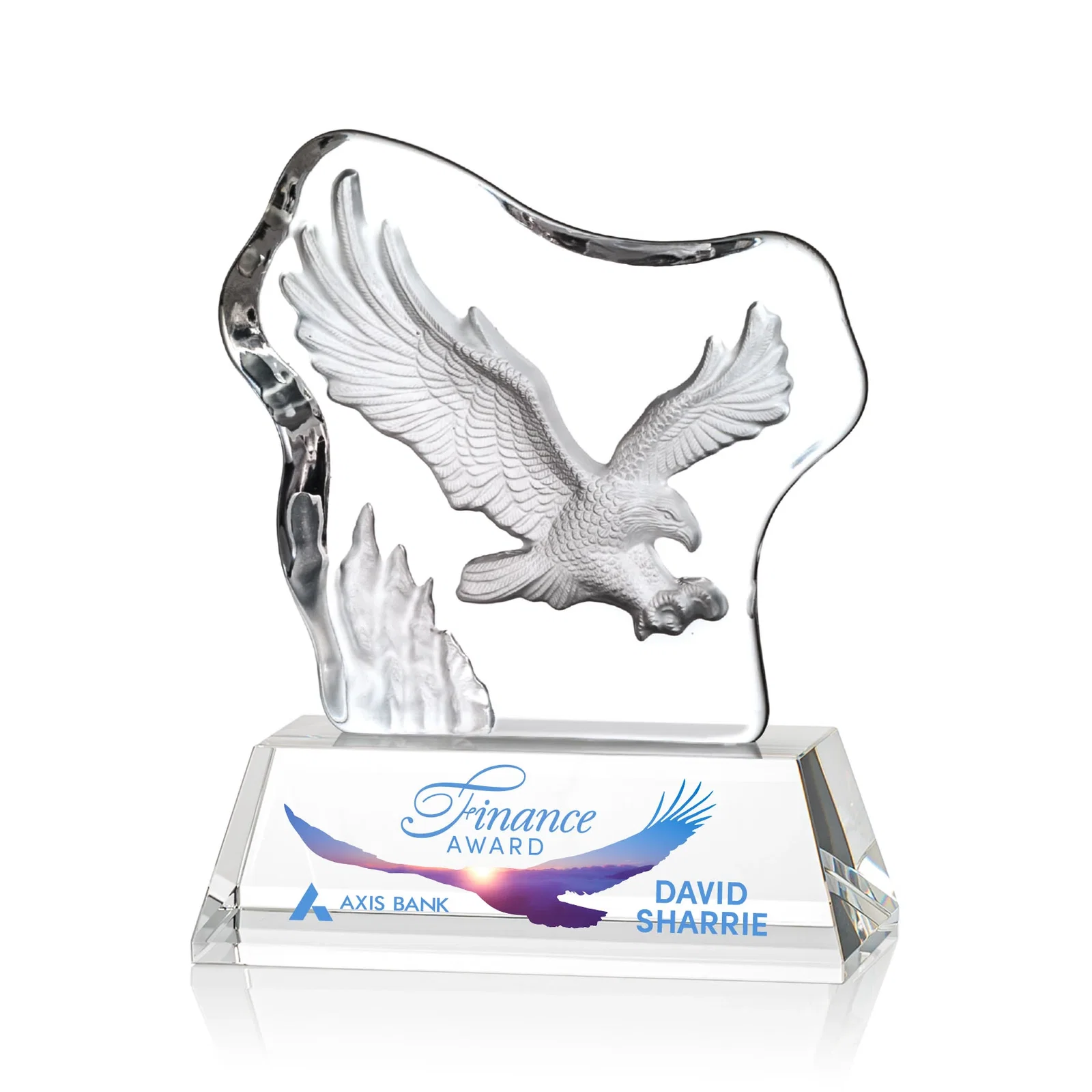 Custom Optical Crystal Iceberg Award With a Molded Soaring Eagle for dealer and partner awards