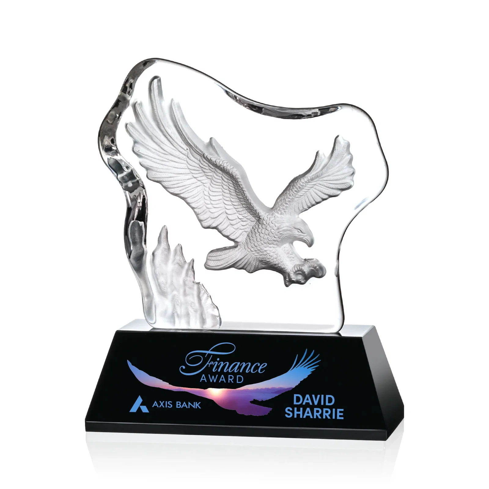 Custom Optical Crystal Iceberg Award With a Molded Soaring Eagle for company anniversary events