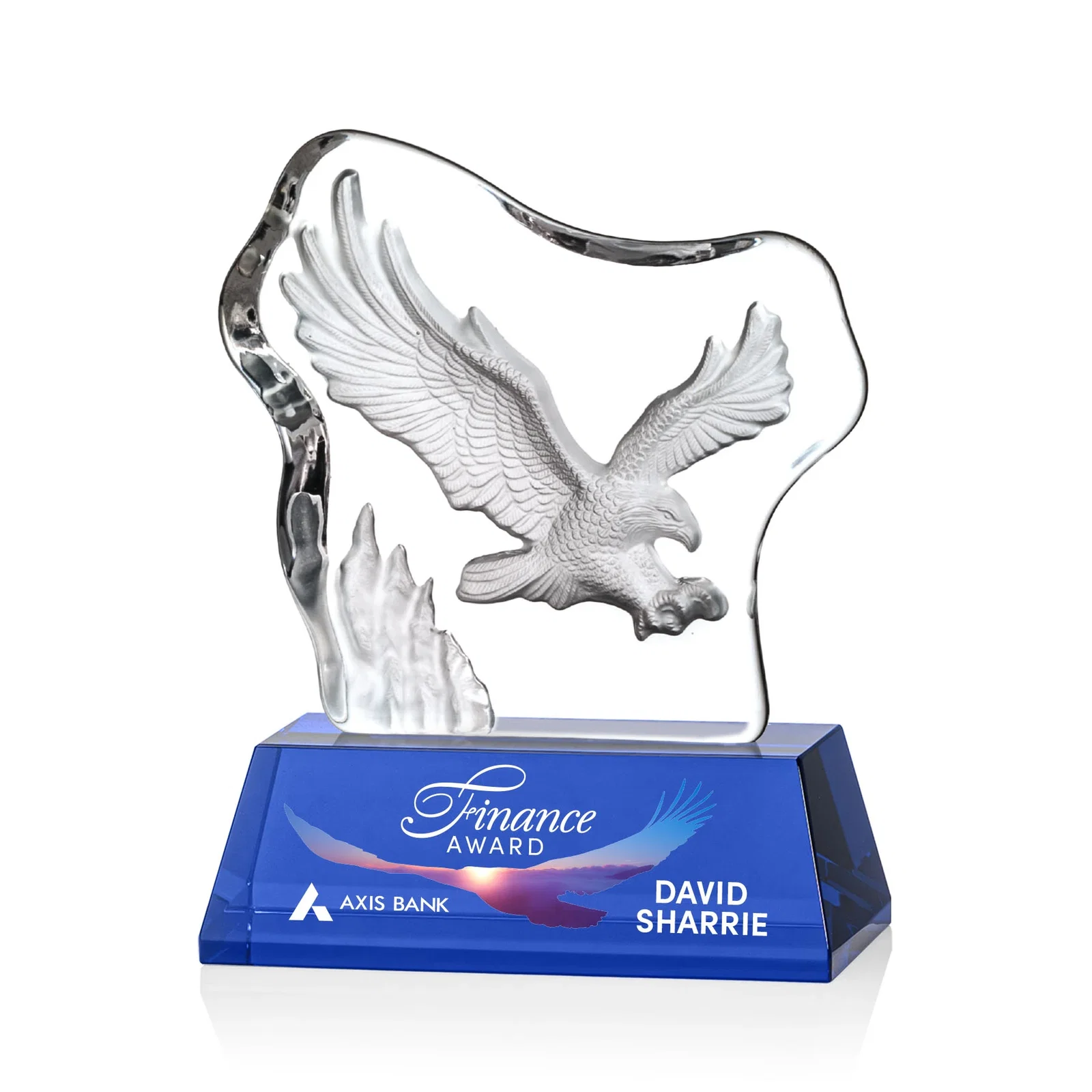 Personalized Optical Crystal Iceberg Award With a Molded Soaring Eagle for employee recognition