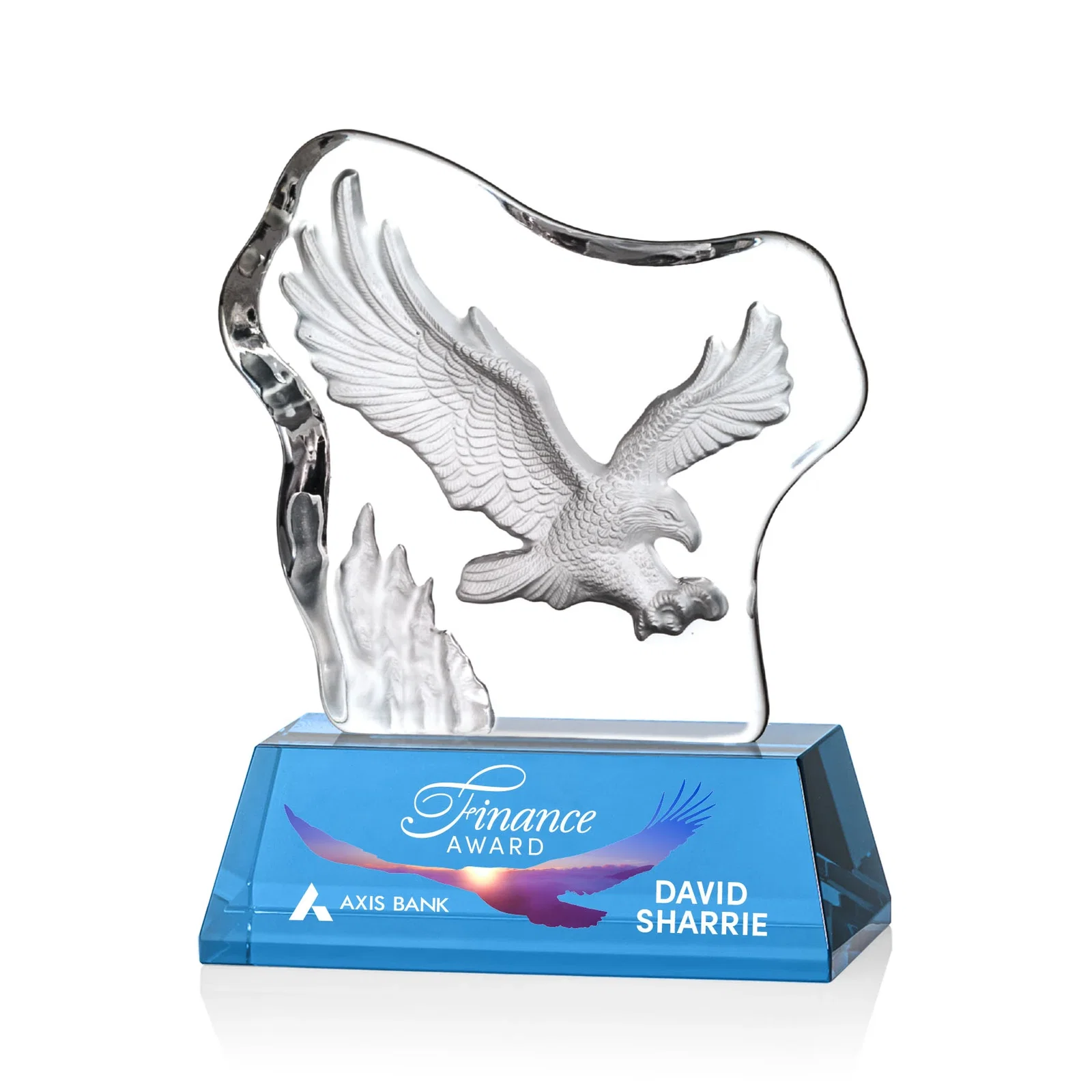 Personalized Optical Crystal Iceberg Award With a Molded Soaring Eagle for service anniversary gifts