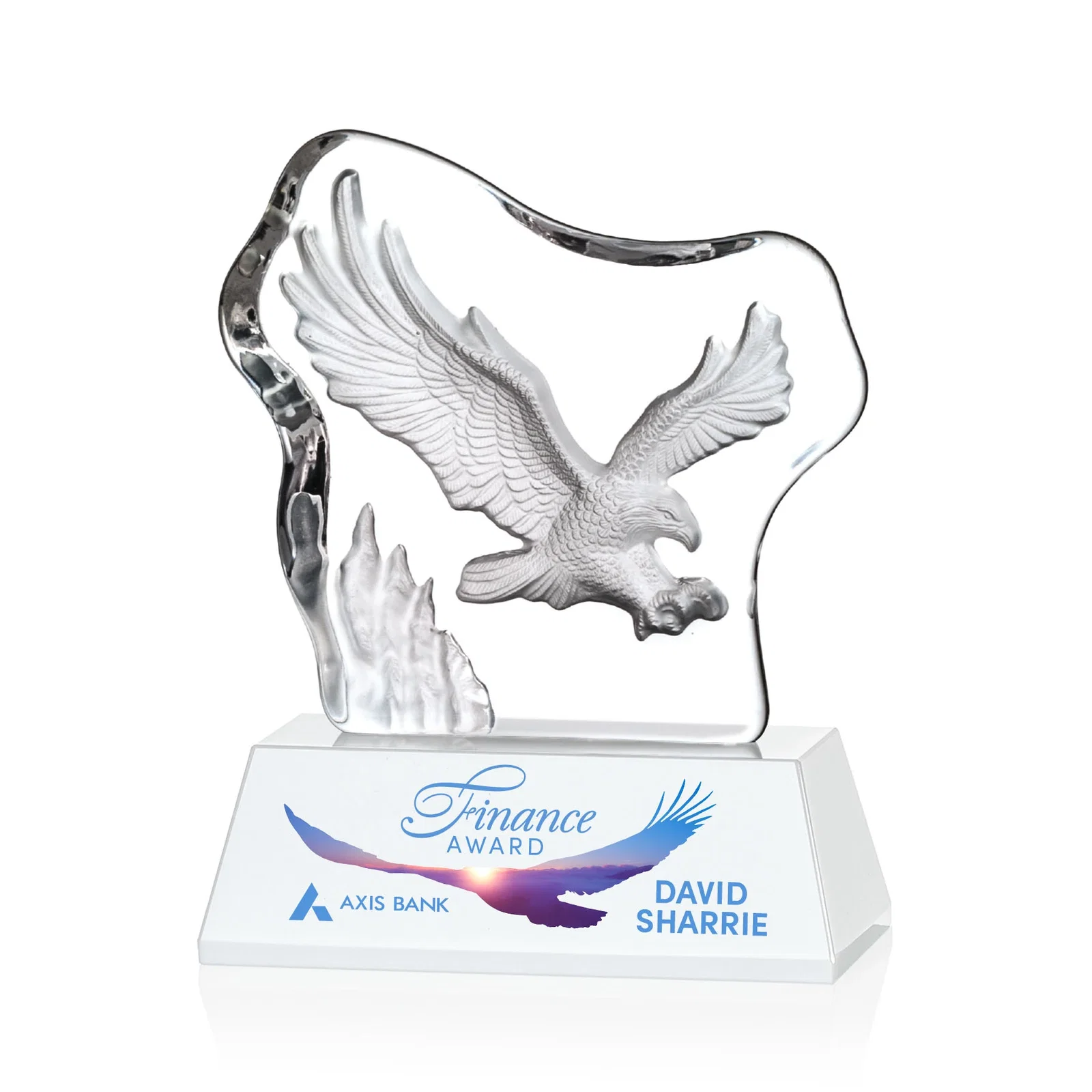 Personalized Optical Crystal Iceberg Award With a Molded Soaring Eagle for sales achievement awards