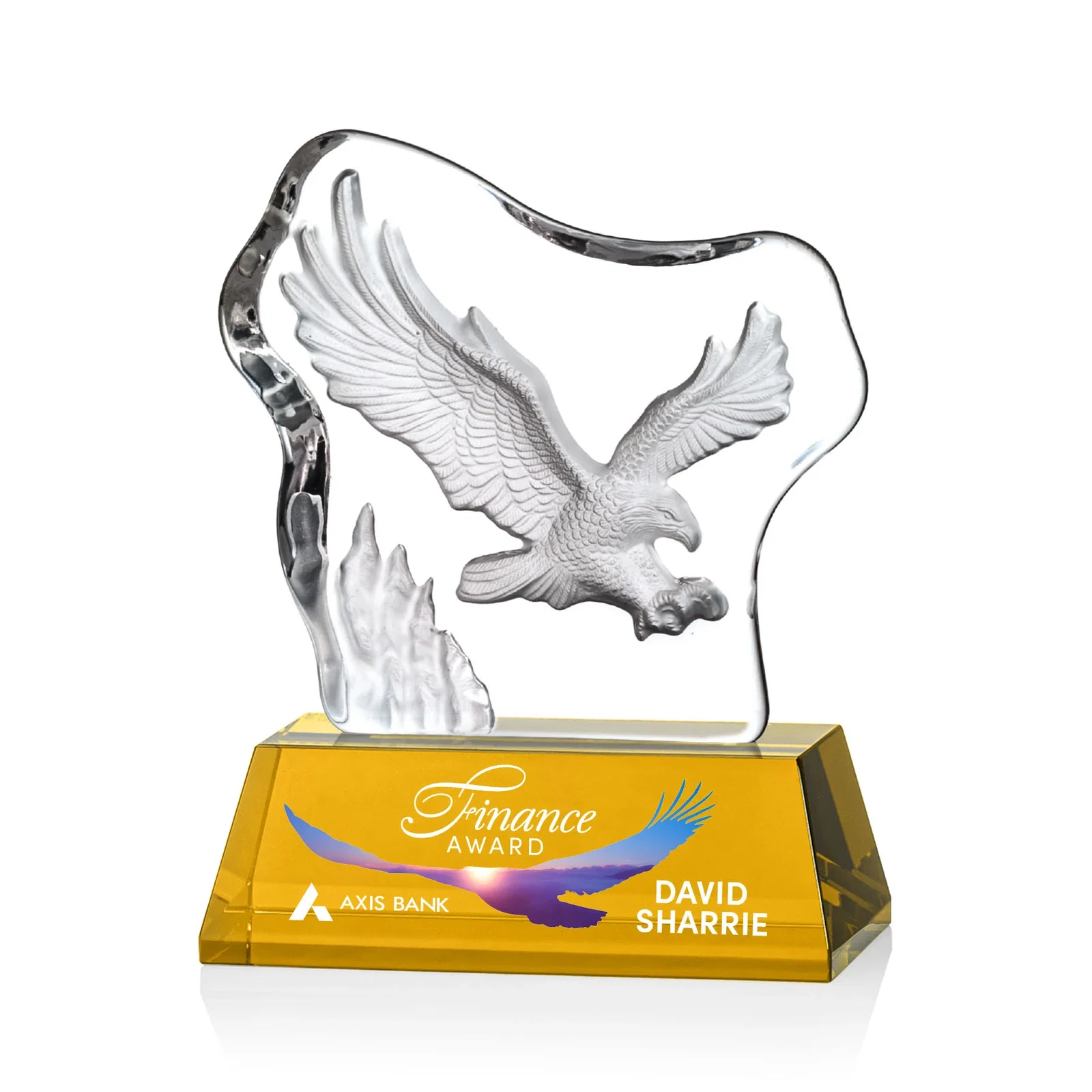 Personalized Optical Crystal Iceberg Award With a Molded Soaring Eagle for retirement presentations