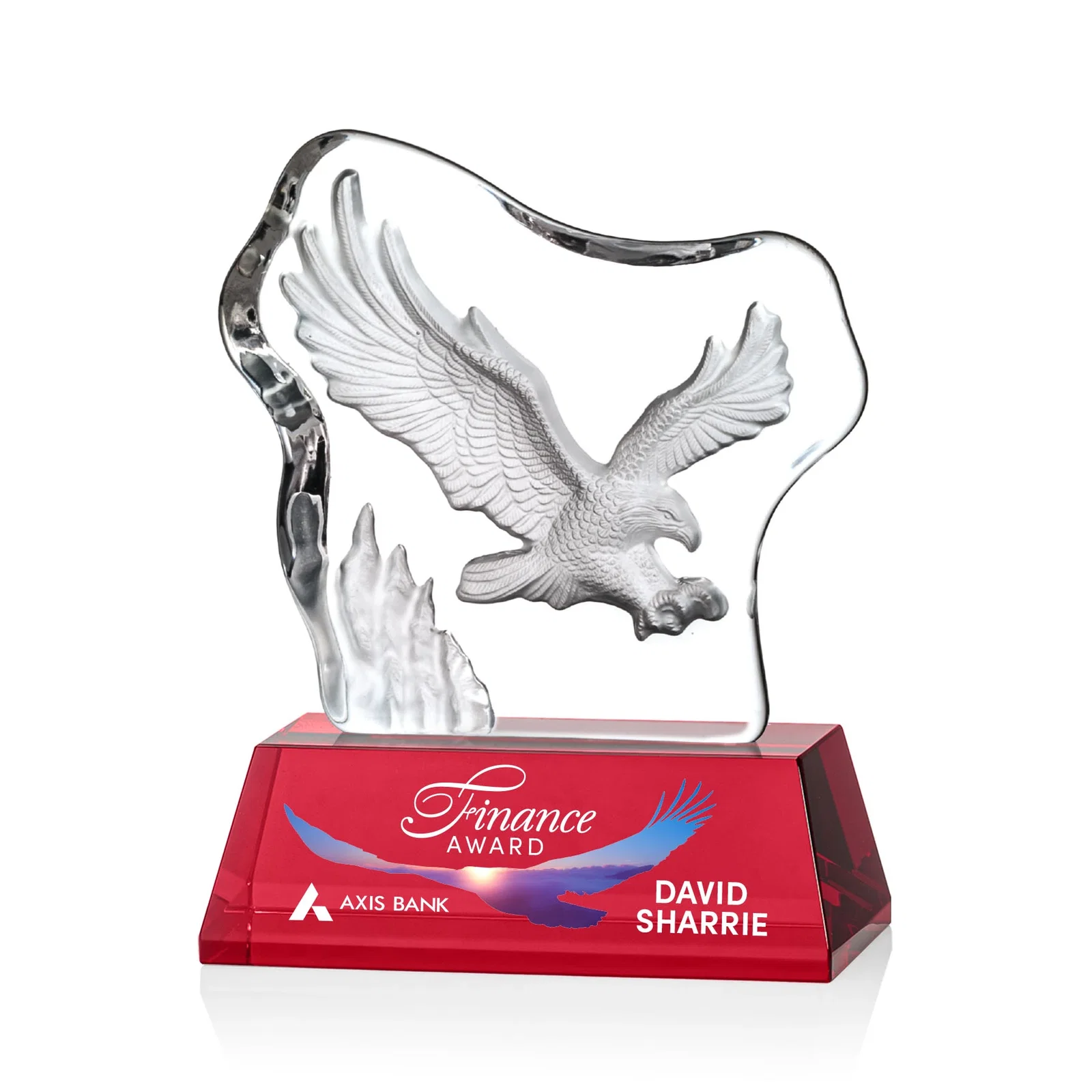 Personalized Optical Crystal Iceberg Award With a Molded Soaring Eagle for team milestone celebrations