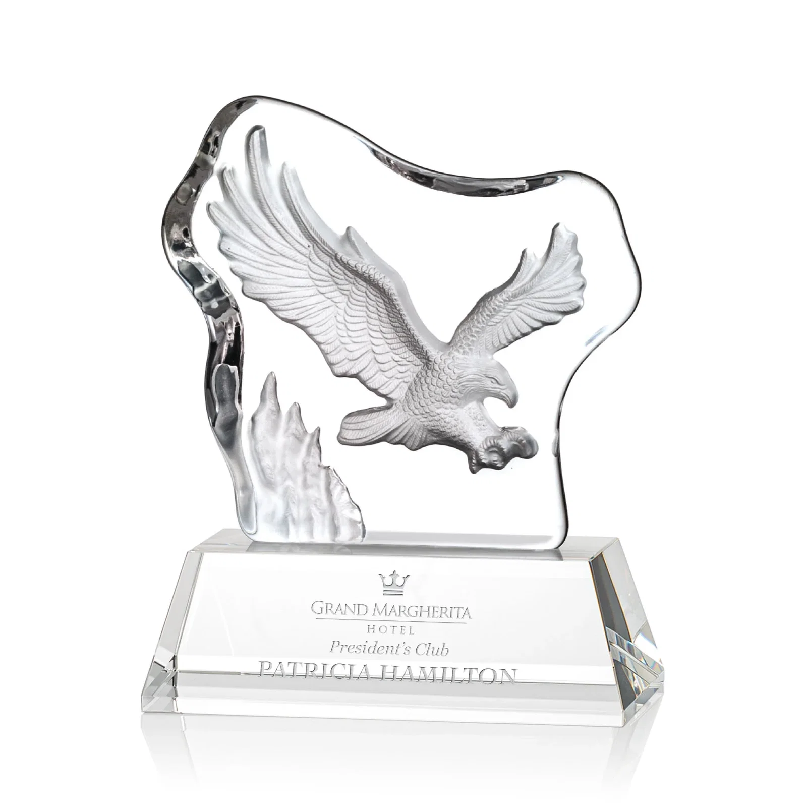 Custom Optical Crystal Iceberg Award With a Molded Soaring Eagle for corporate award ceremonies