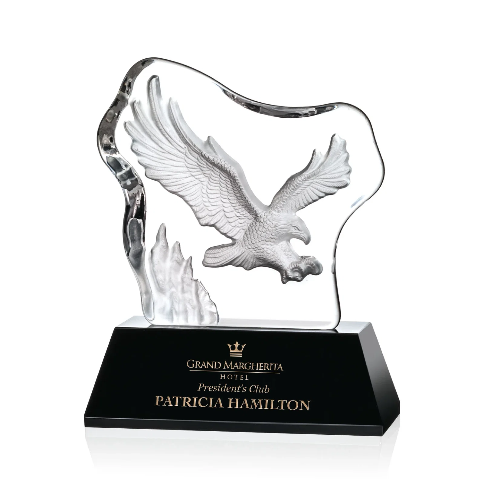 Custom Optical Crystal Iceberg Award With a Molded Soaring Eagle for service anniversary gifts
