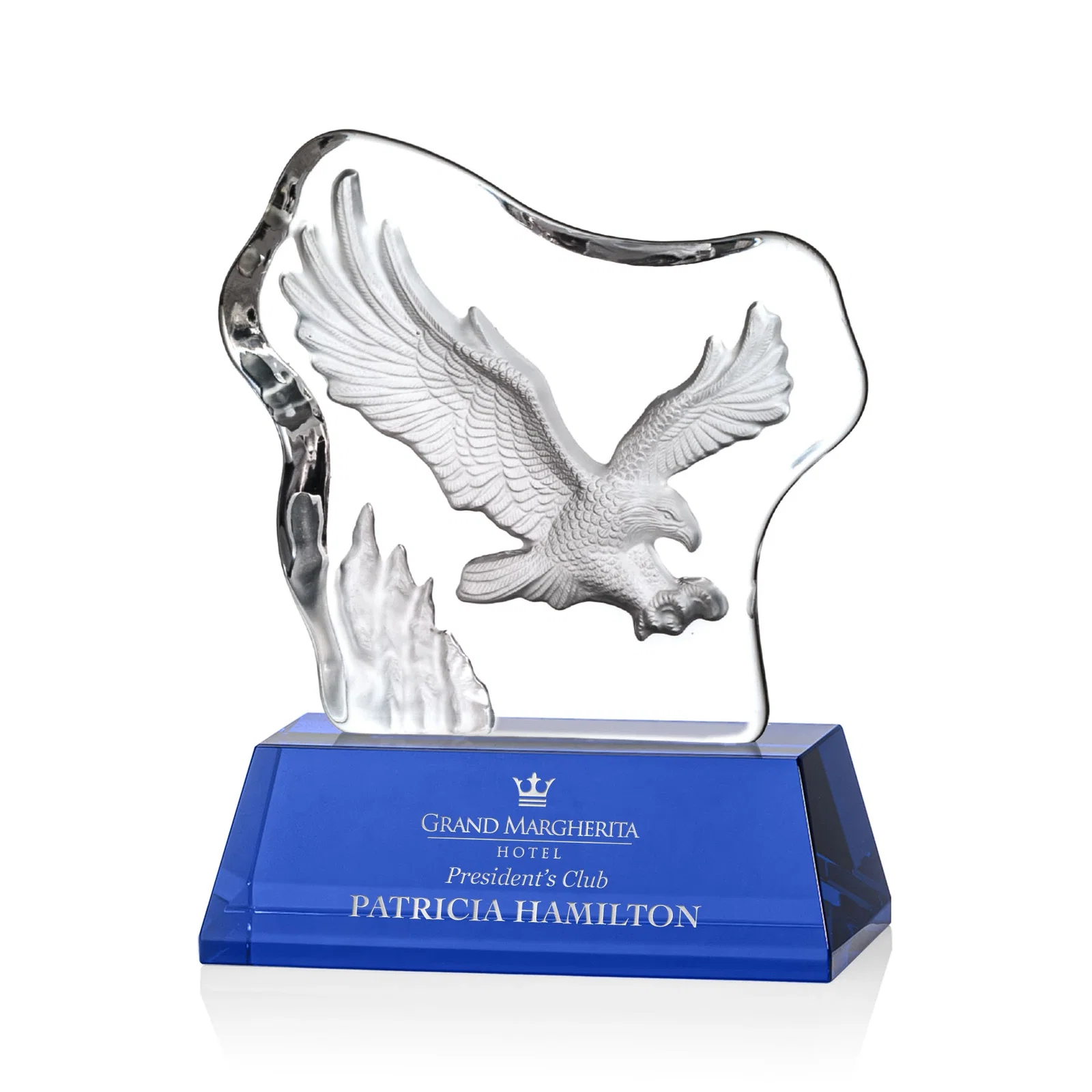 Custom Optical Crystal Iceberg Award With a Molded Soaring Eagle for sales achievement awards