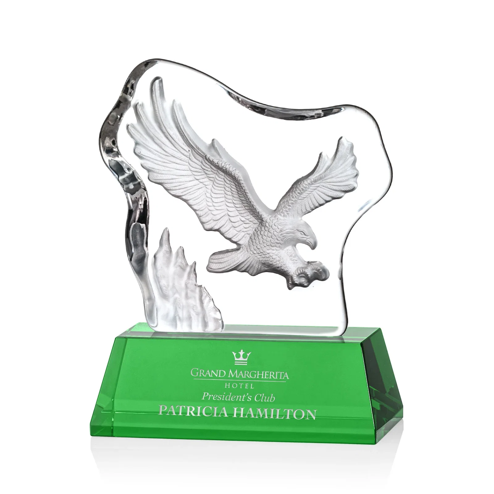 Custom Optical Crystal Iceberg Award With a Molded Soaring Eagle for retirement presentations