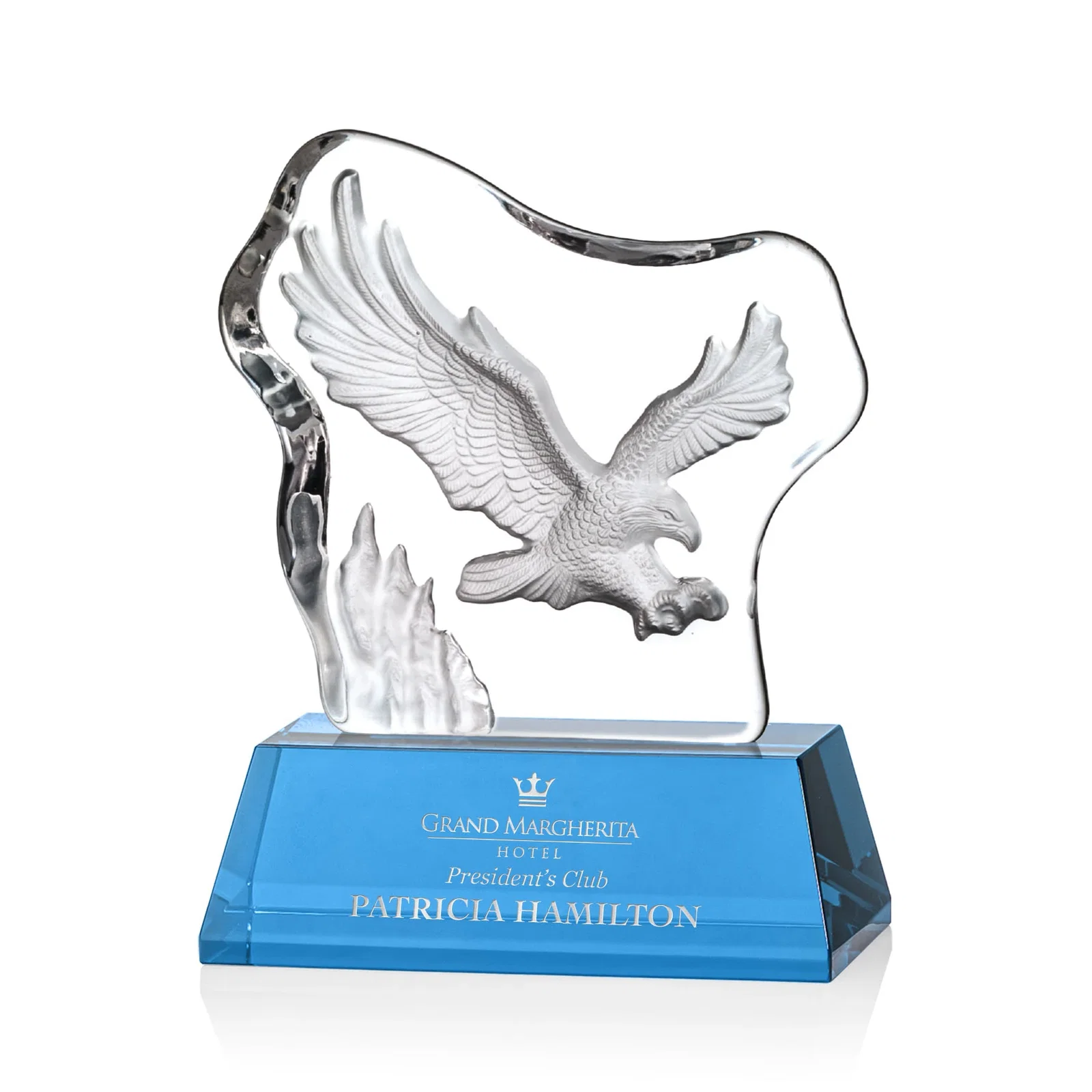 Custom Optical Crystal Iceberg Award With a Molded Soaring Eagle for team milestone celebrations