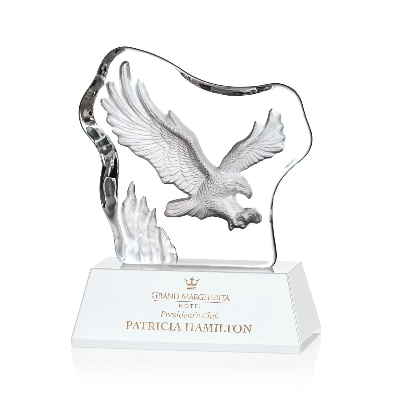 Custom Optical Crystal Iceberg Award With a Molded Soaring Eagle for donor appreciation