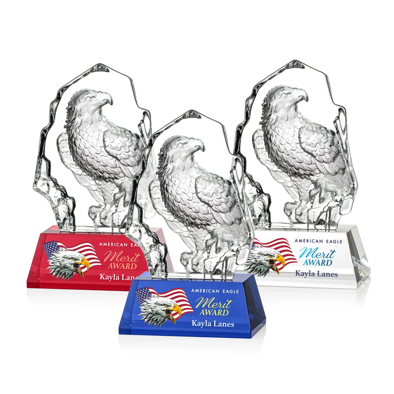 Custom Optical Crystal Iceberg Award With a Molded Bald Eagle Figure for volunteer appreciation