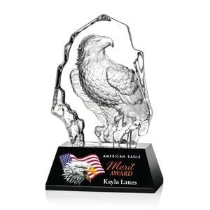 Optical Crystal Iceberg Award With a Molded Bald Eagle Figure