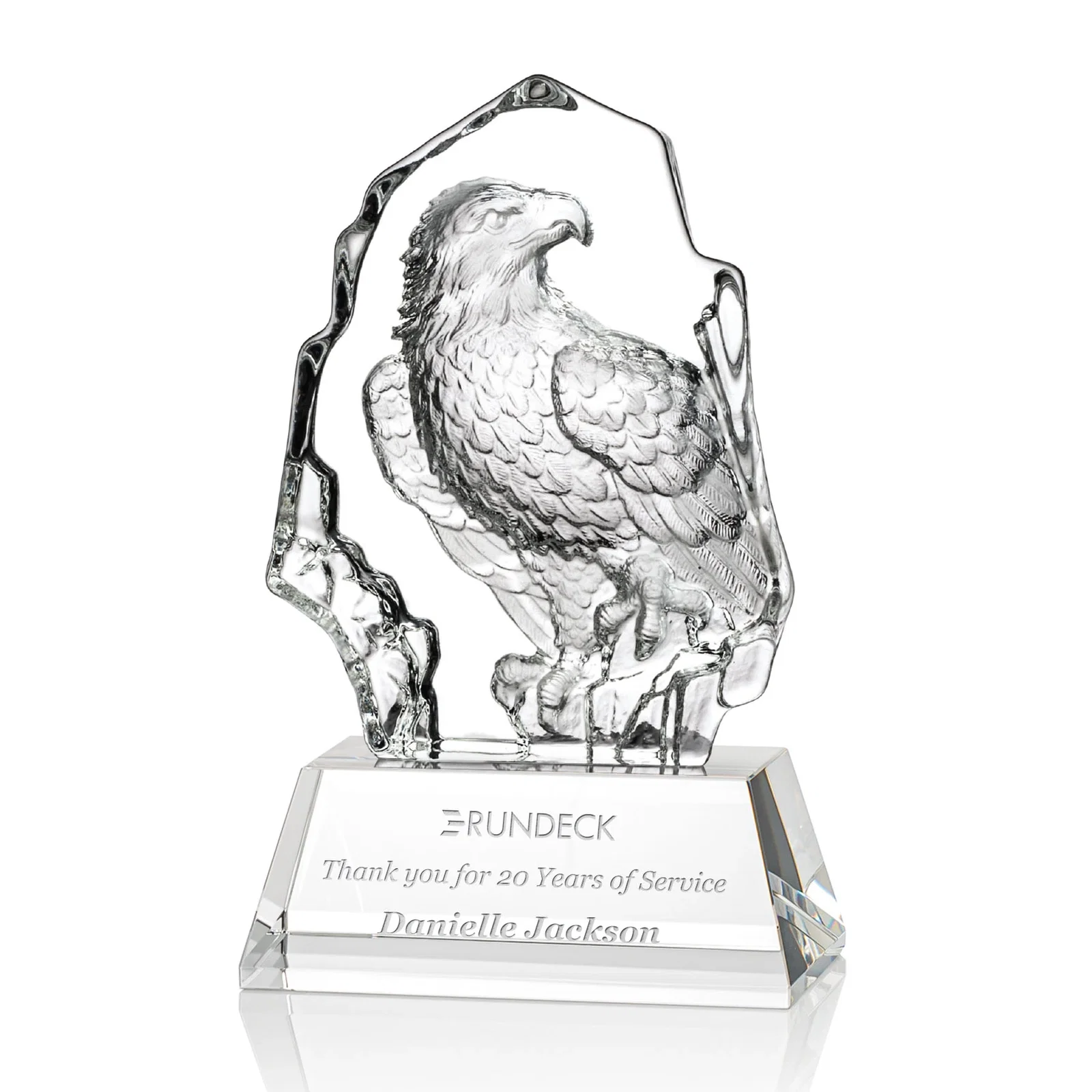 Custom Optical Crystal Iceberg Award With a Molded Bald Eagle Figure for corporate award ceremonies