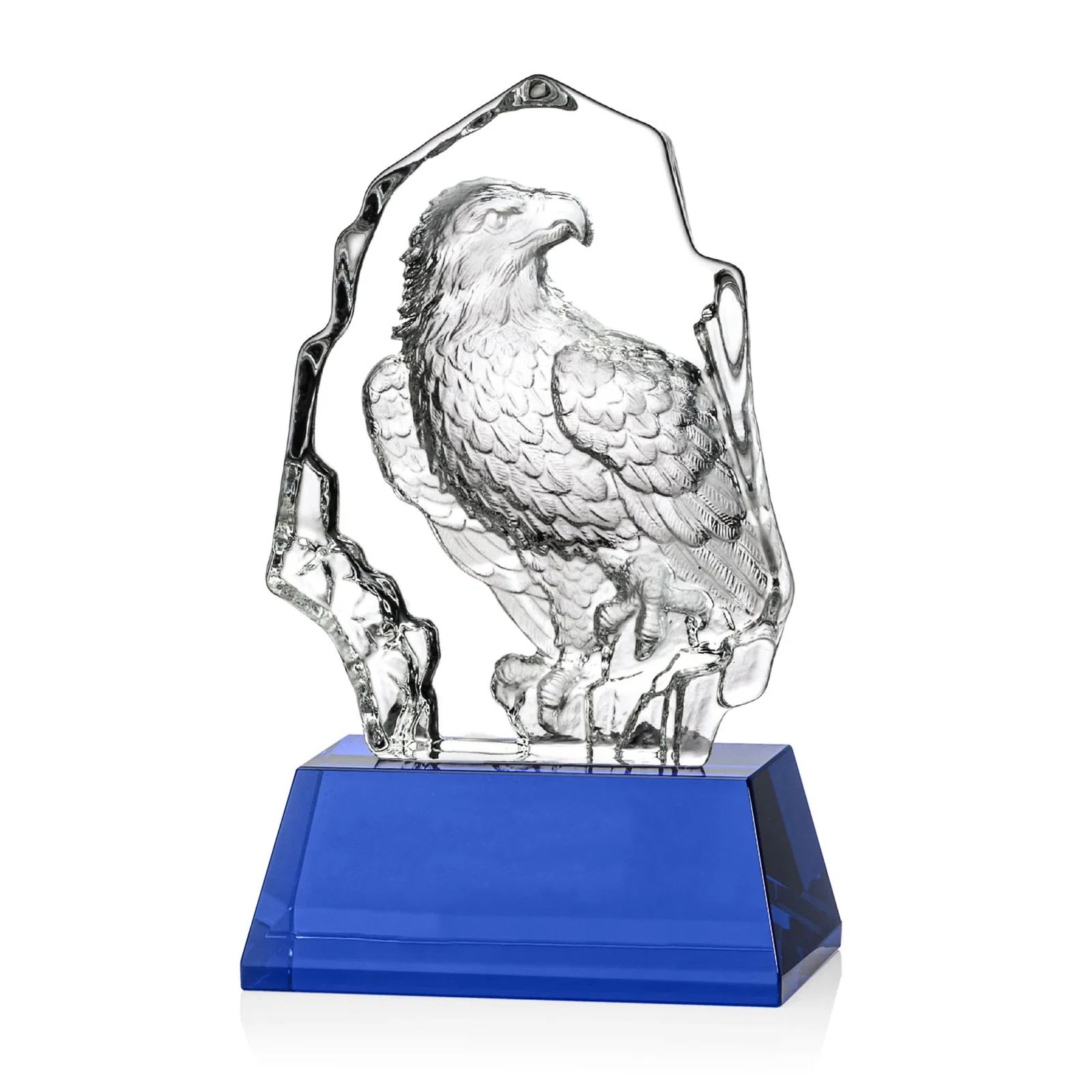 Personalized Optical Crystal Iceberg Award With a Molded Bald Eagle Figure for safety achievement programs