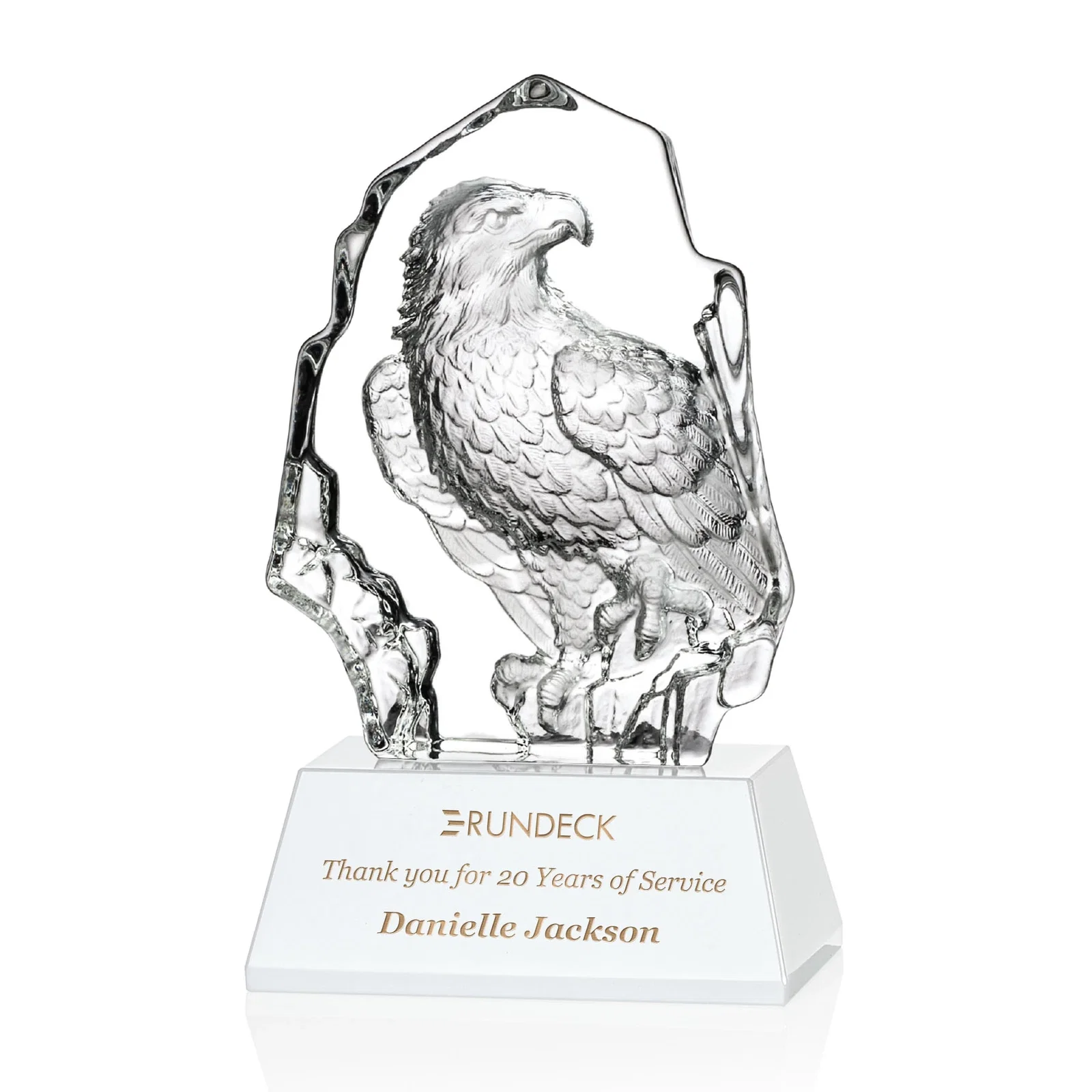 Custom Optical Crystal Iceberg Award With a Molded Bald Eagle Figure for donor appreciation