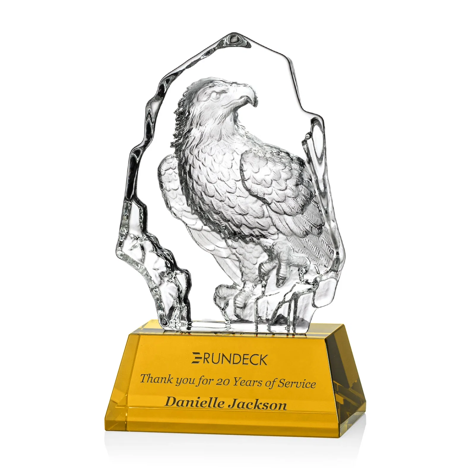 Custom Optical Crystal Iceberg Award With a Molded Bald Eagle Figure for graduation ceremonies