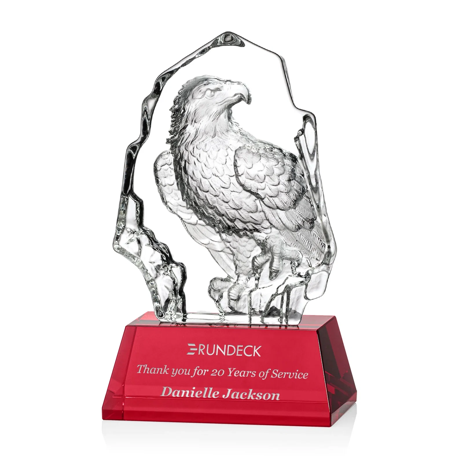 Custom Optical Crystal Iceberg Award With a Molded Bald Eagle Figure for safety achievement programs