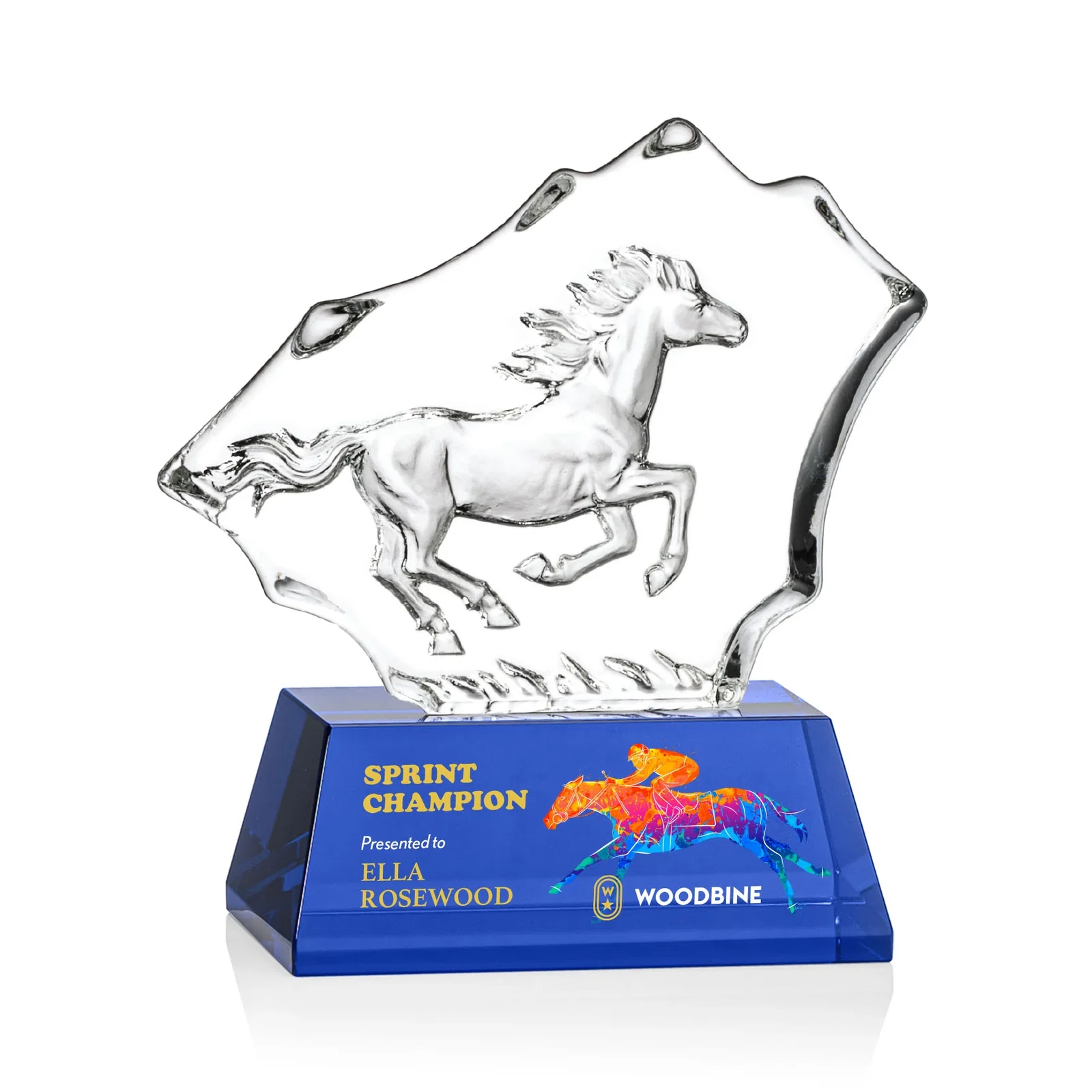 Personalized Optical Crystal Iceberg Award With a Molded Stallion, awards for employee recognition