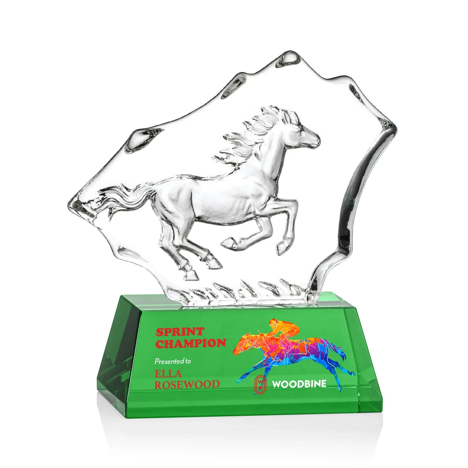 Personalized Optical Crystal Iceberg Award With a Molded Stallion, awards for corporate award ceremonies
