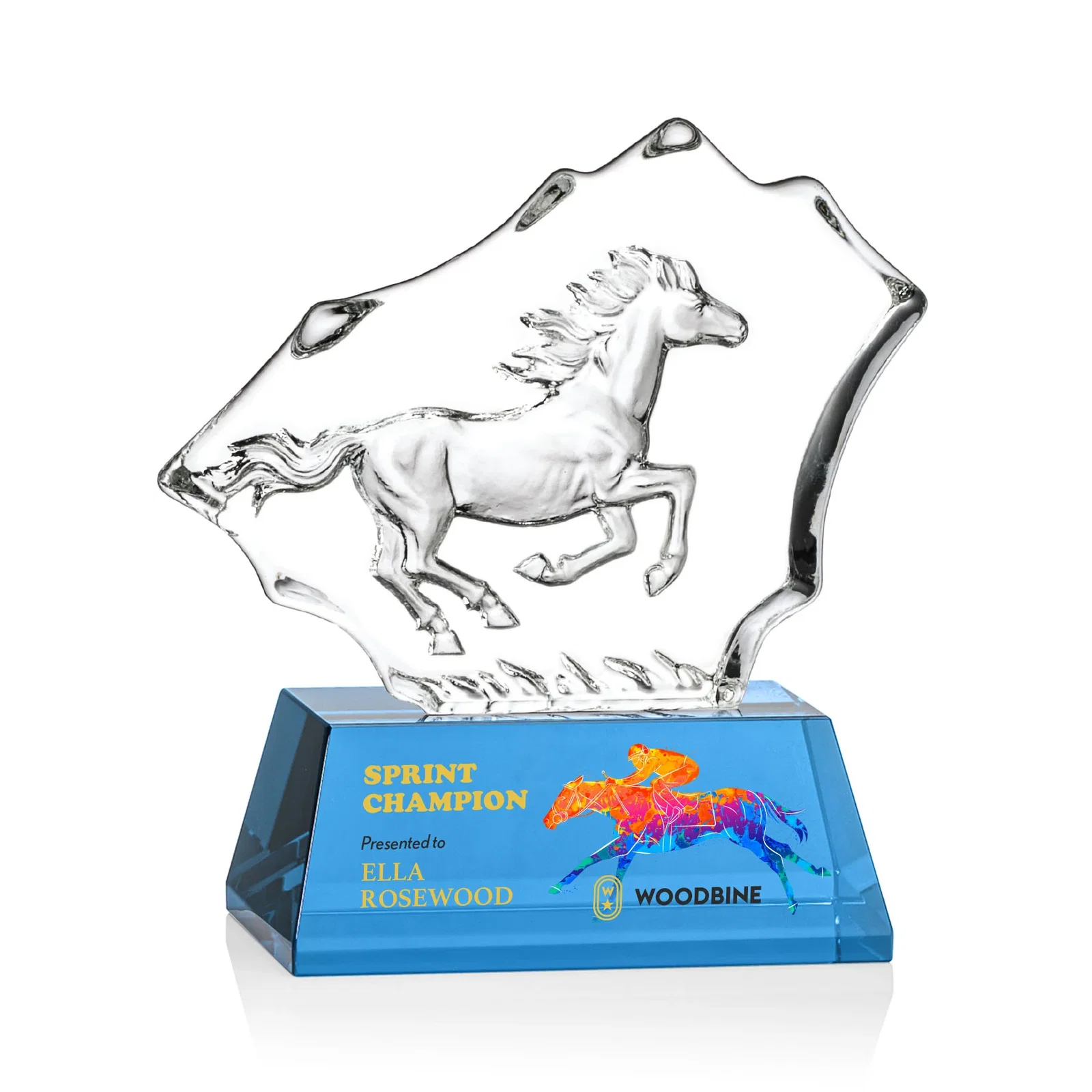 Personalized Optical Crystal Iceberg Award With a Molded Stallion, awards for service anniversary gifts
