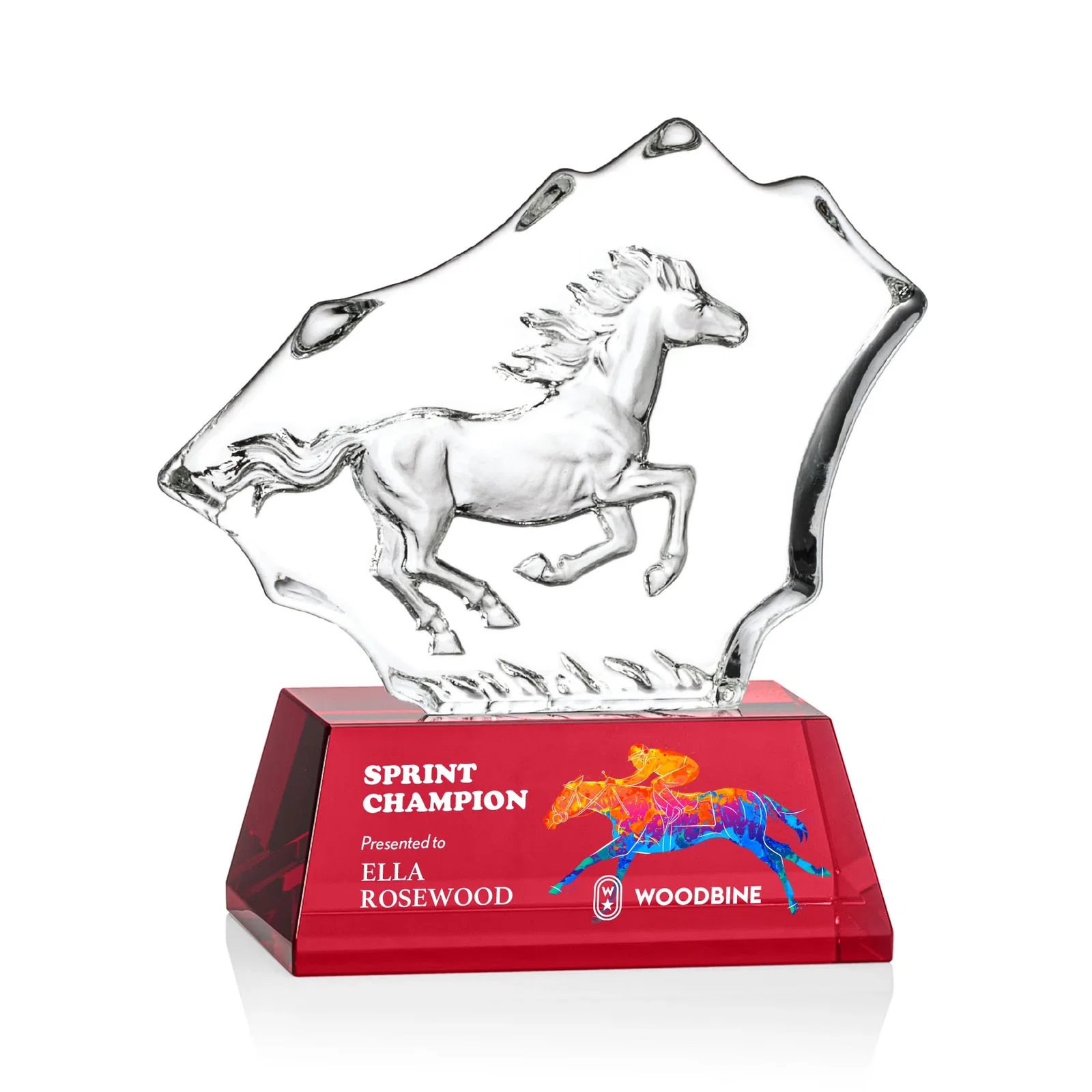 Personalized Optical Crystal Iceberg Award With a Molded Stallion, awards for team milestone celebrations
