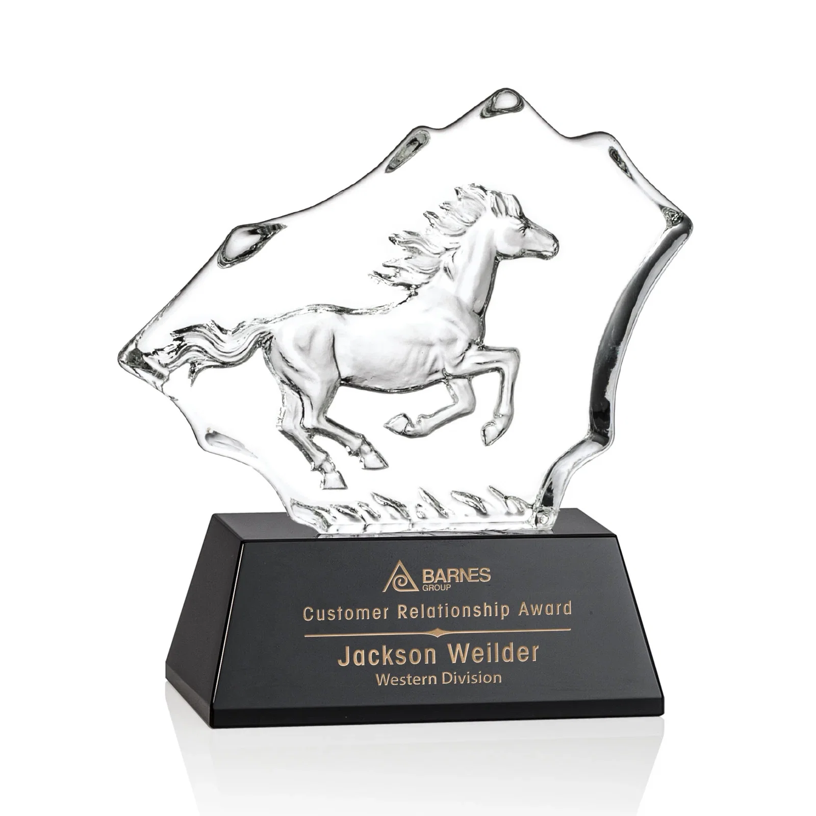 Custom Optical Crystal Iceberg Award With a Molded Stallion, awards for service anniversary gifts