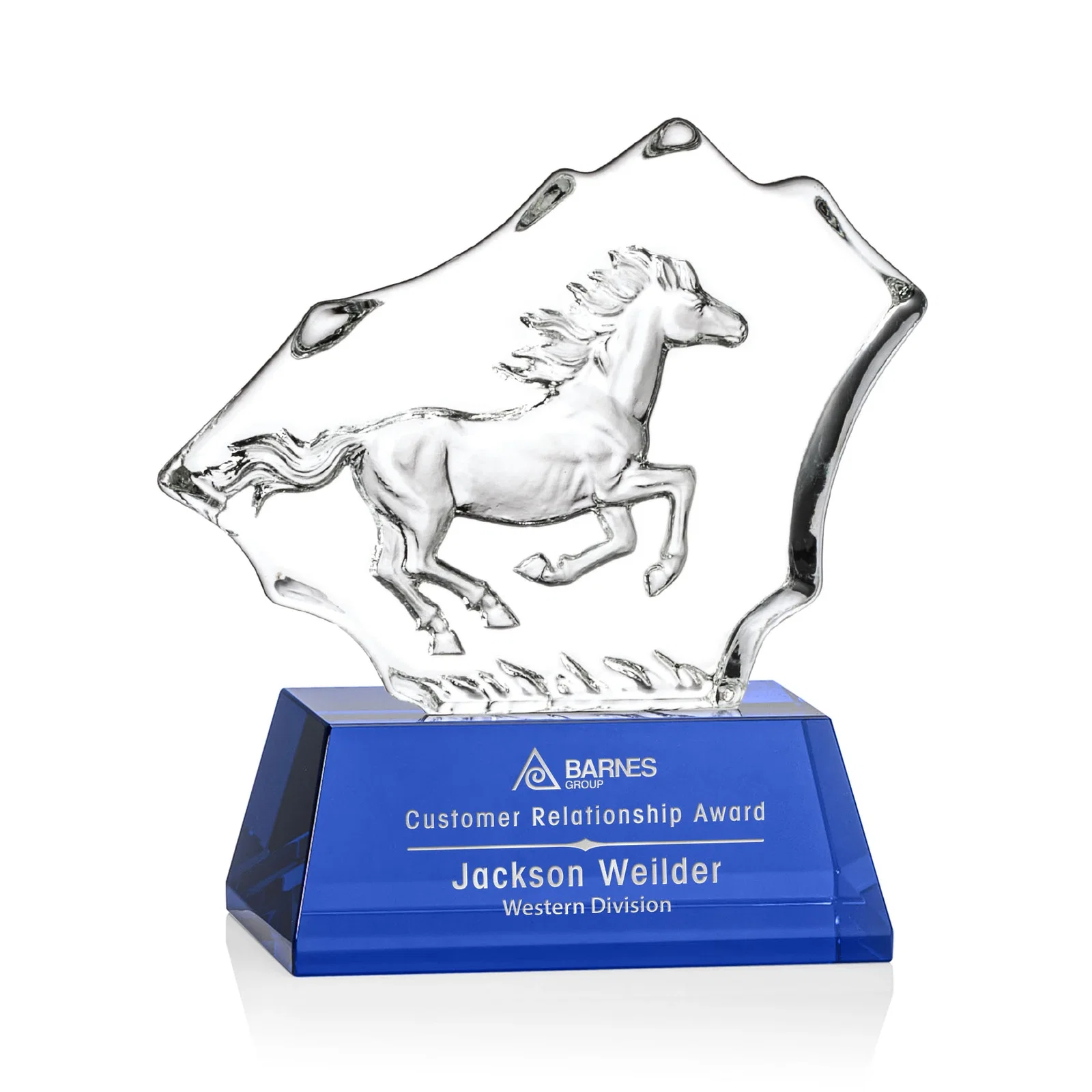 Custom Optical Crystal Iceberg Award With a Molded Stallion, awards for sales achievement awards