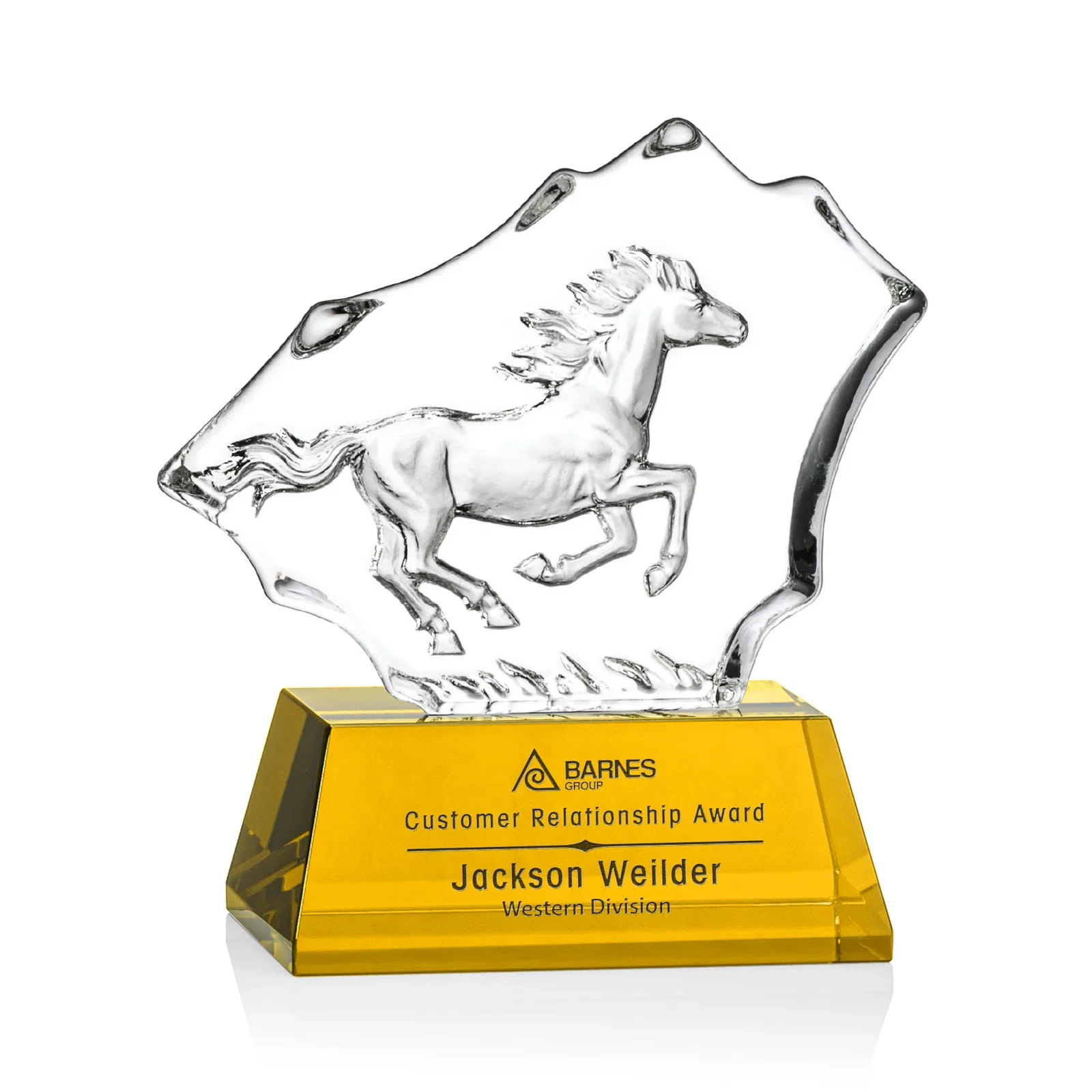 Custom Optical Crystal Iceberg Award With a Molded Stallion, awards for graduation ceremonies
