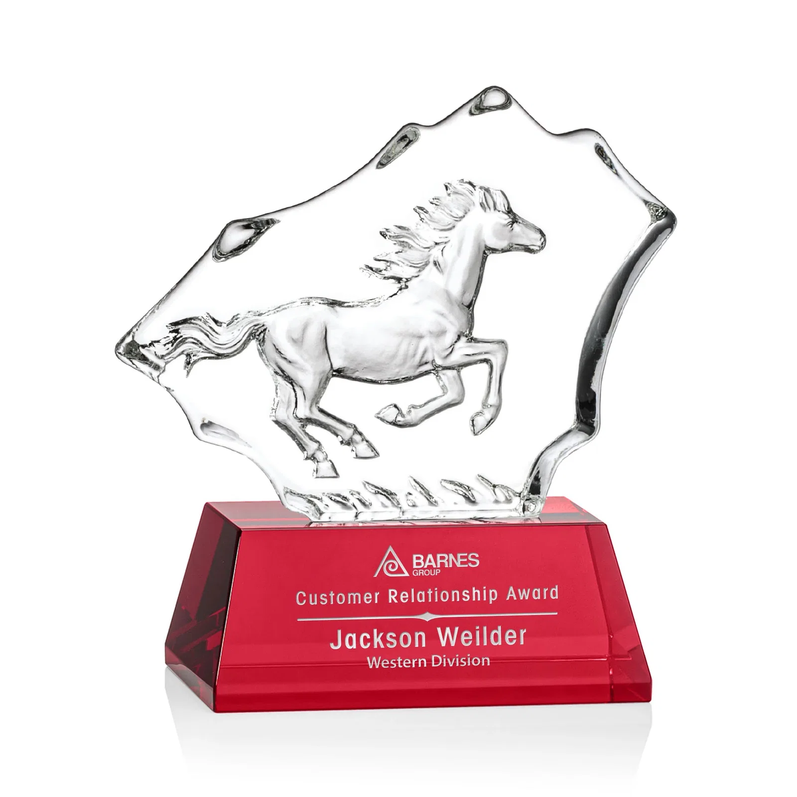 Custom Optical Crystal Iceberg Award With a Molded Stallion, awards for safety achievement programs