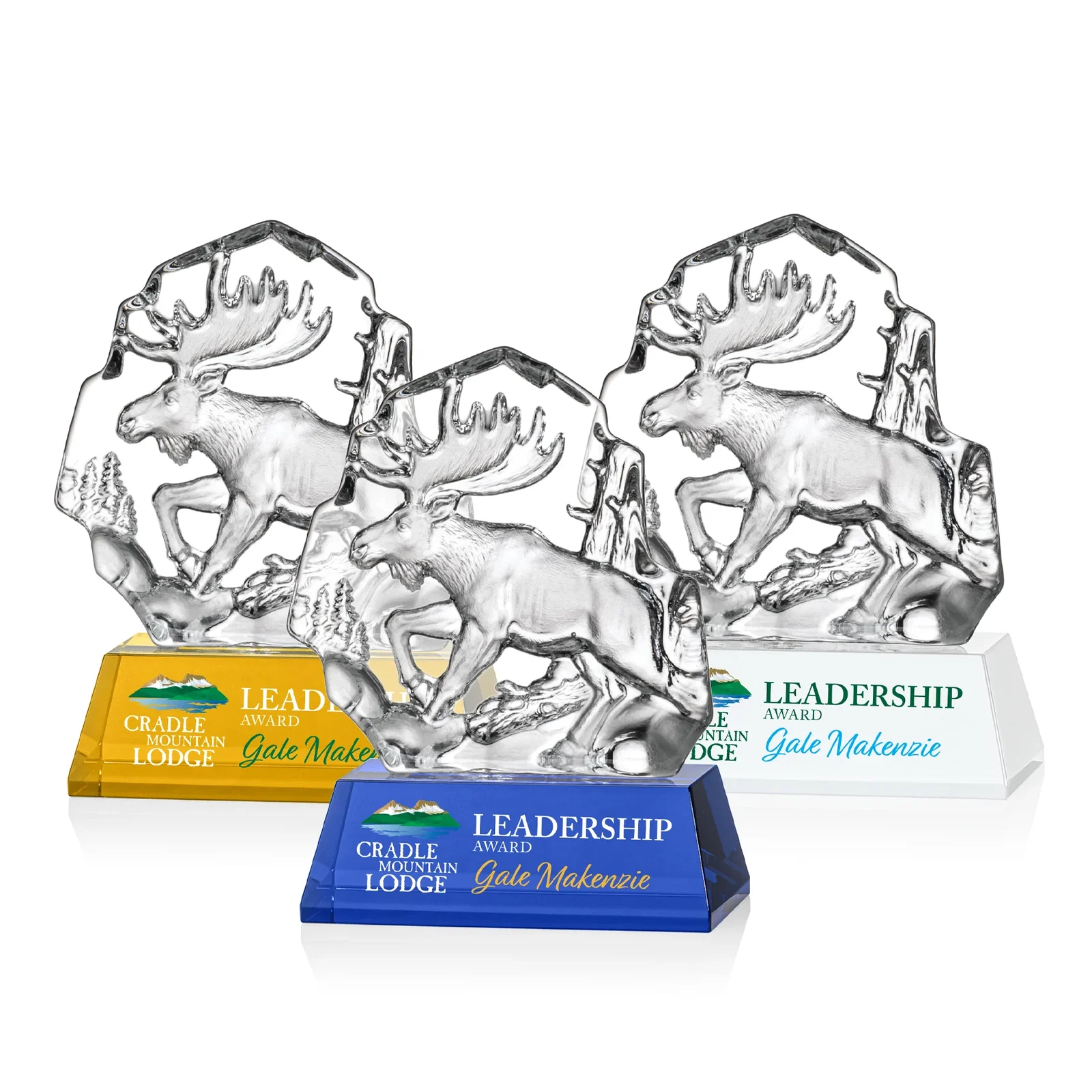 Custom Optical Crystal Iceberg Award With a Molded Moose, awards for volunteer appreciation