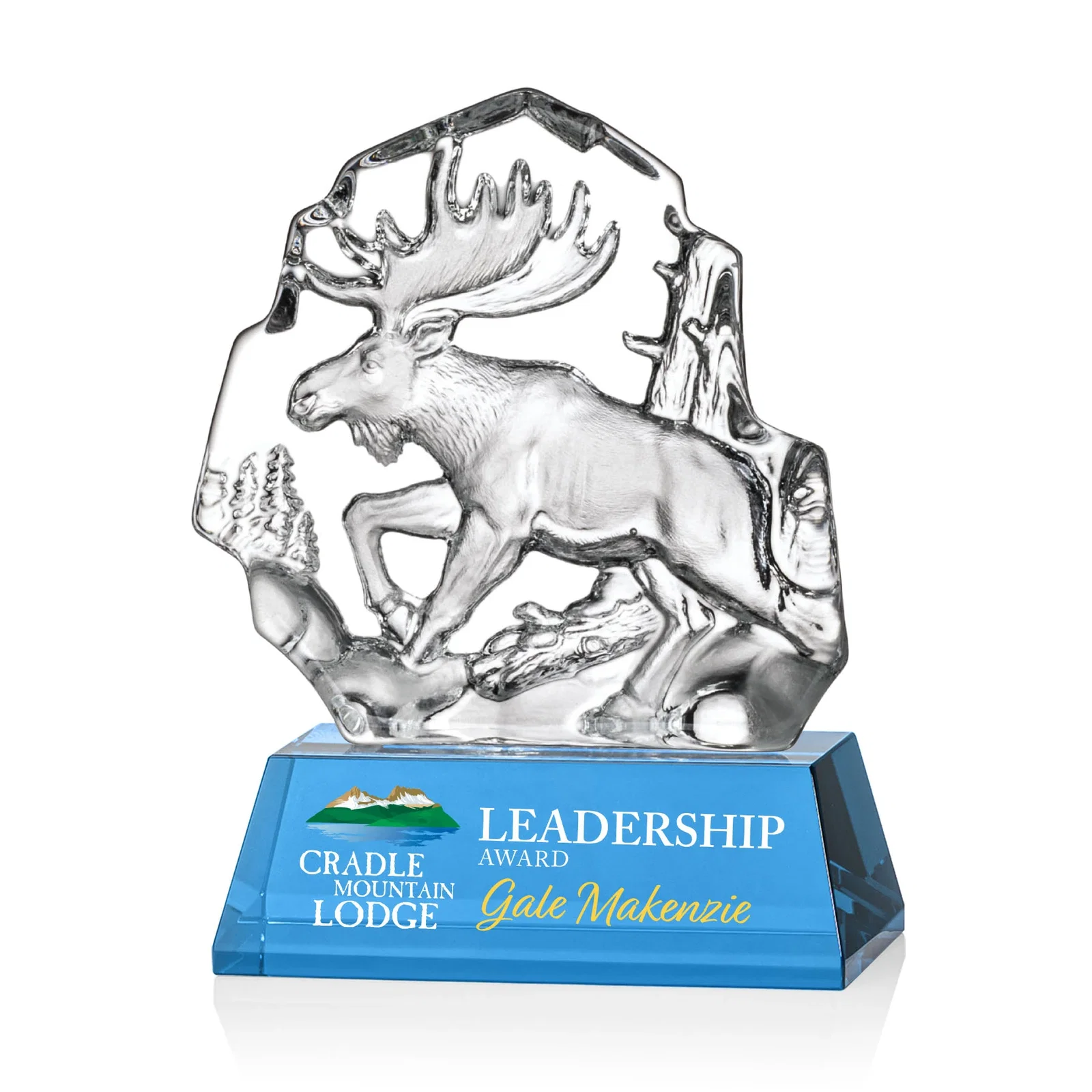 Personalized Optical Crystal Iceberg Award With a Molded Moose, awards for service anniversary gifts
