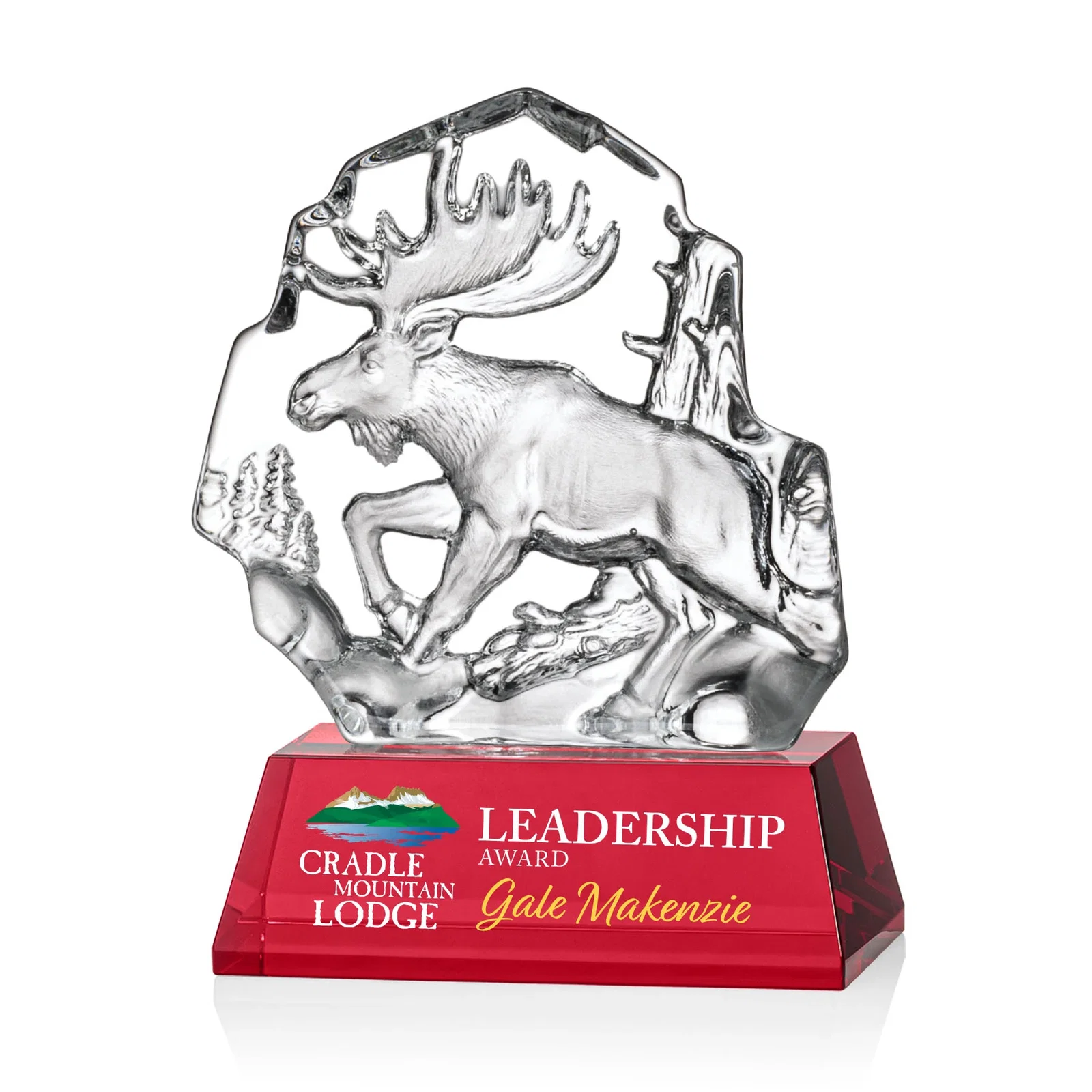 Personalized Optical Crystal Iceberg Award With a Molded Moose, awards for team milestone celebrations